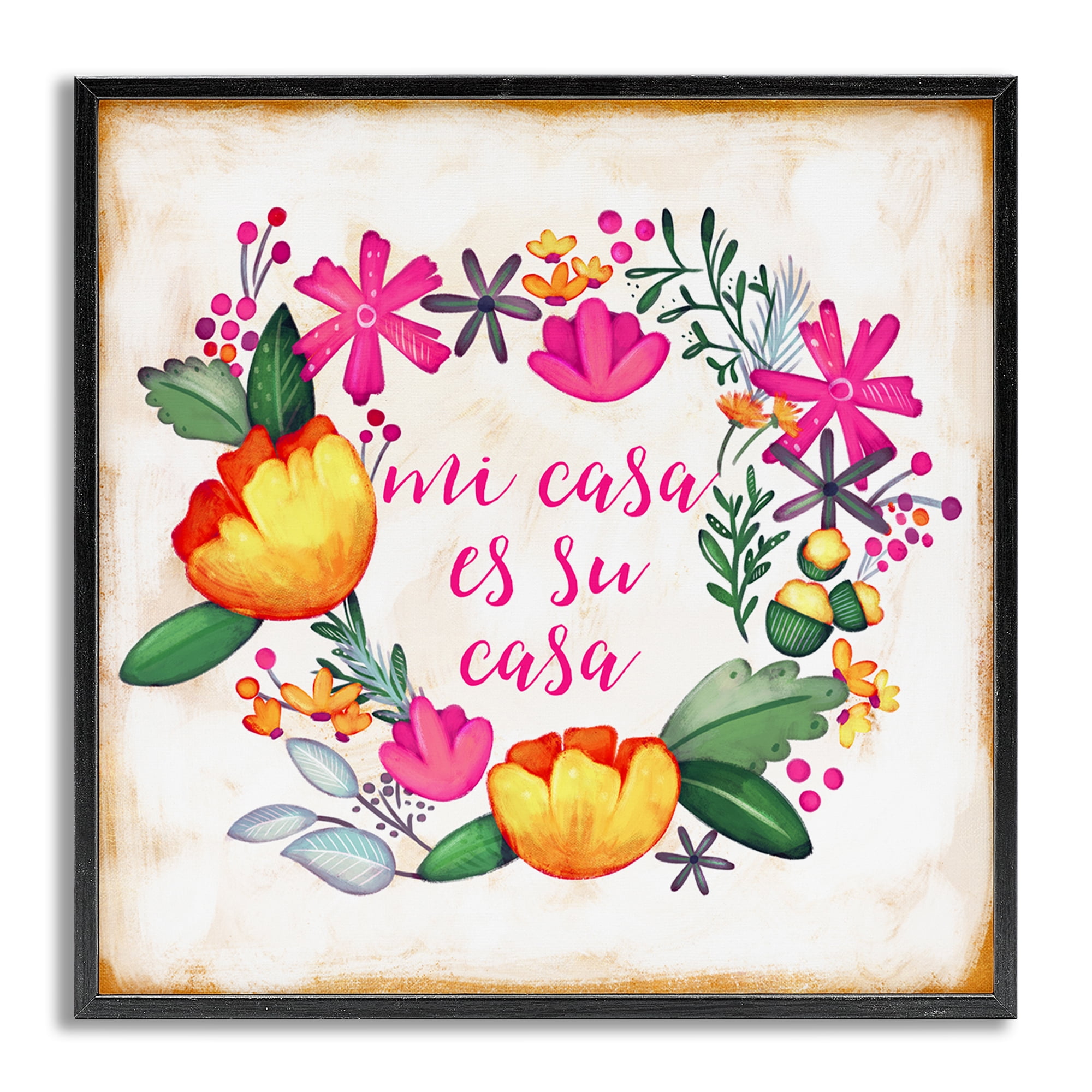 Stupell Industries Mi Casa Es Su Casa Floral Inspirational Quotes & Sayings Painting Gray Framed Art Print Wall Art, 12 x 12
