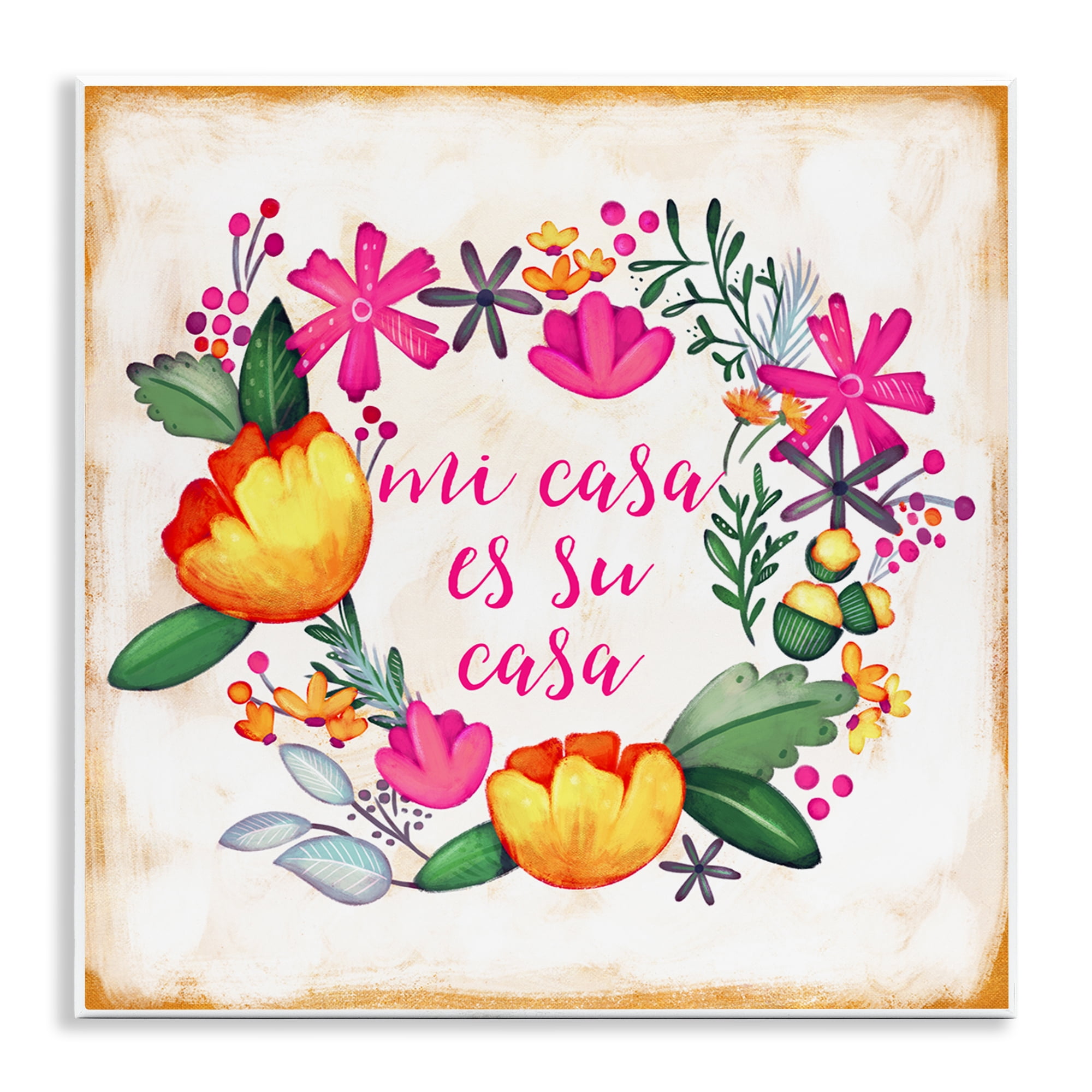 Stupell Industries Mi Casa Es Su Casa Floral Inspirational Quotes & Sayings Painting Unframed Art Print Wall Art, 12 x 12