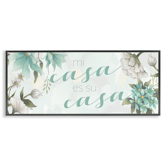 Stupell Industries Mi Casa Su Casa Flores Inspirational Quotes & Sayings Painting Black Framed Art Print Wall Art, 24 x 10