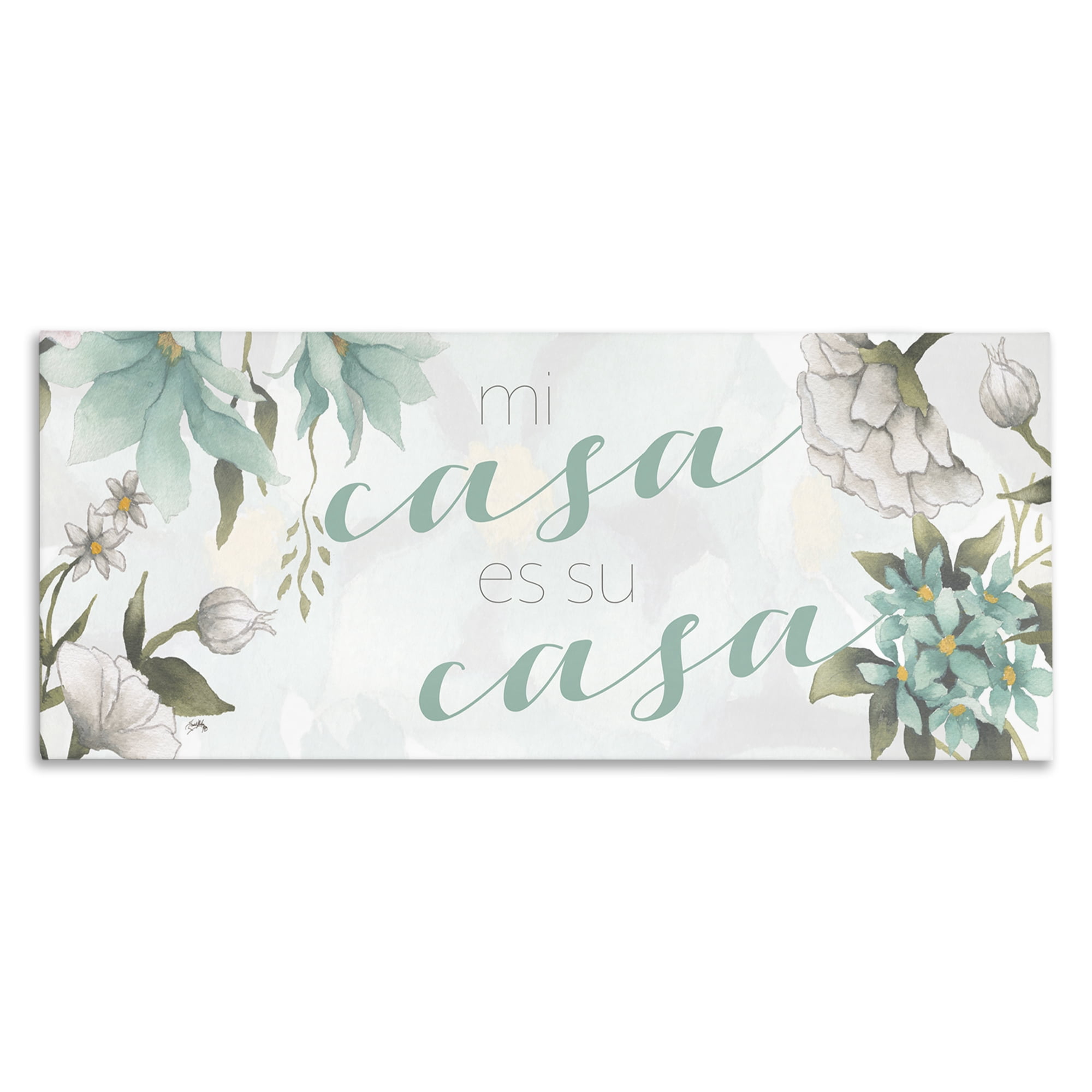 Stupell Industries Mi Casa Su Casa Flores Inspirational Quotes & Sayings Painting Wrapped Canvas Art Print Wall Art, 48 x 20