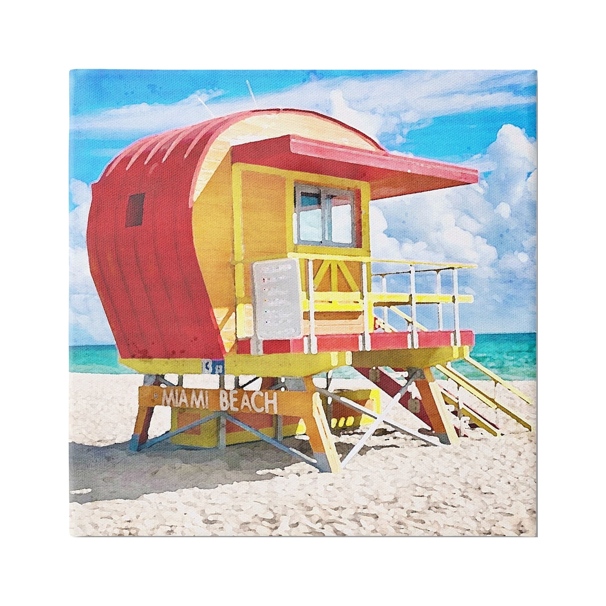 Miami Beach Hut Coastal Landscape Canvas Art, 17 x 17