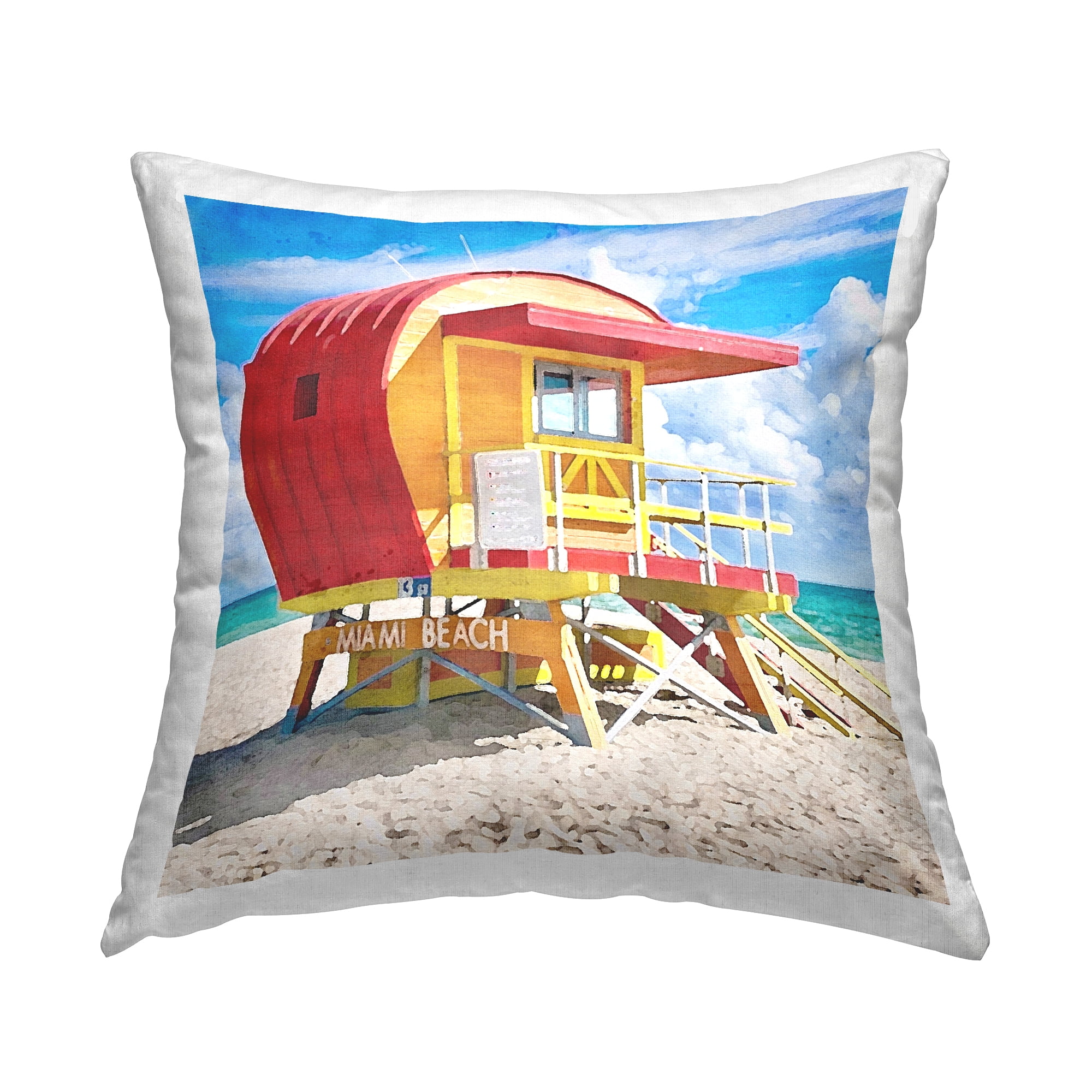 Stupell Industries Miami Beach Hut Square Decorative Printed Throw Pillow, 18 x 18