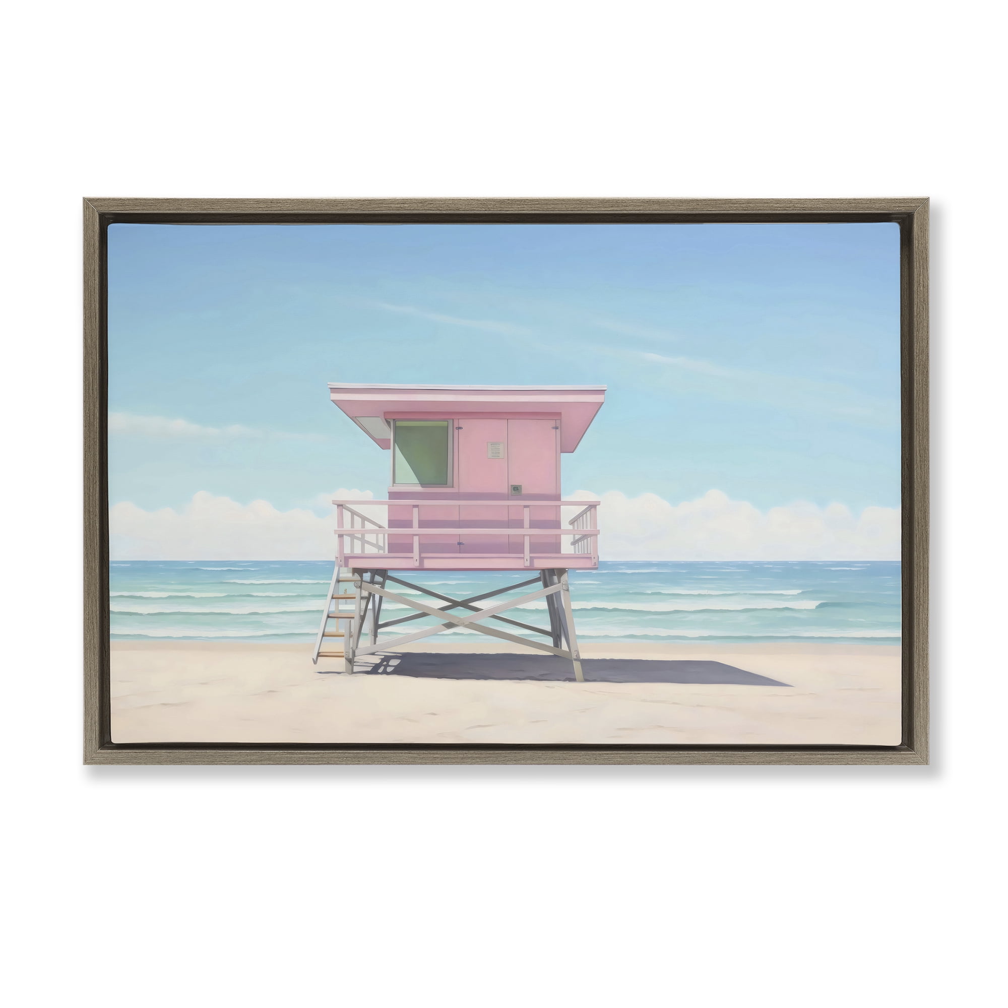Stupell Industries Miami Beach Lifeguard Station Brown Framed Floater Canvas Wall Art, design by Creative Studio