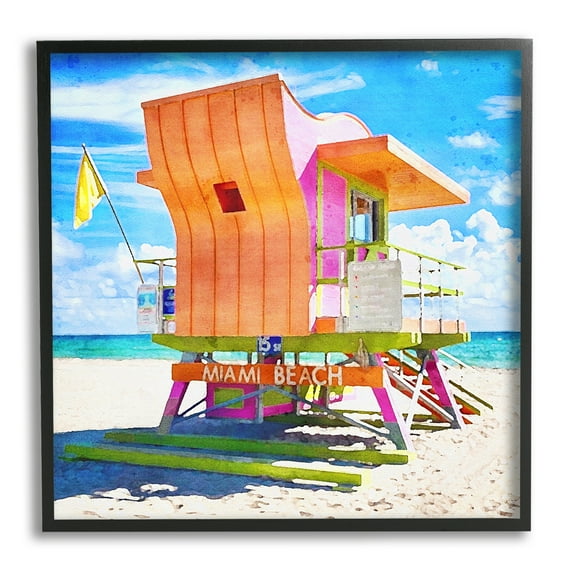 Stupell Industries Miami Beach Orange Hut Nature Painting Black Framed Art Print Wall Art, 24 x 24