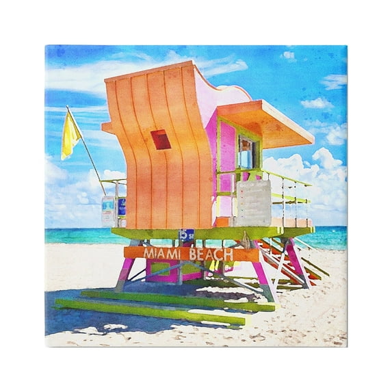 Stupell Industries Miami Beach Orange Hut Nature Painting Gallery Wrapped Canvas Print Wall Art, 30 x 30