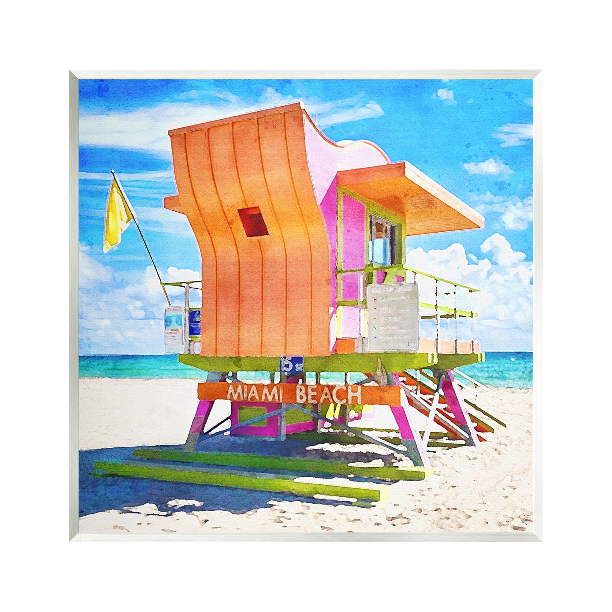 Stupell Industries Miami Beach Orange Hut Nature Painting Unframed Art Print Wall Art, 12 x 12