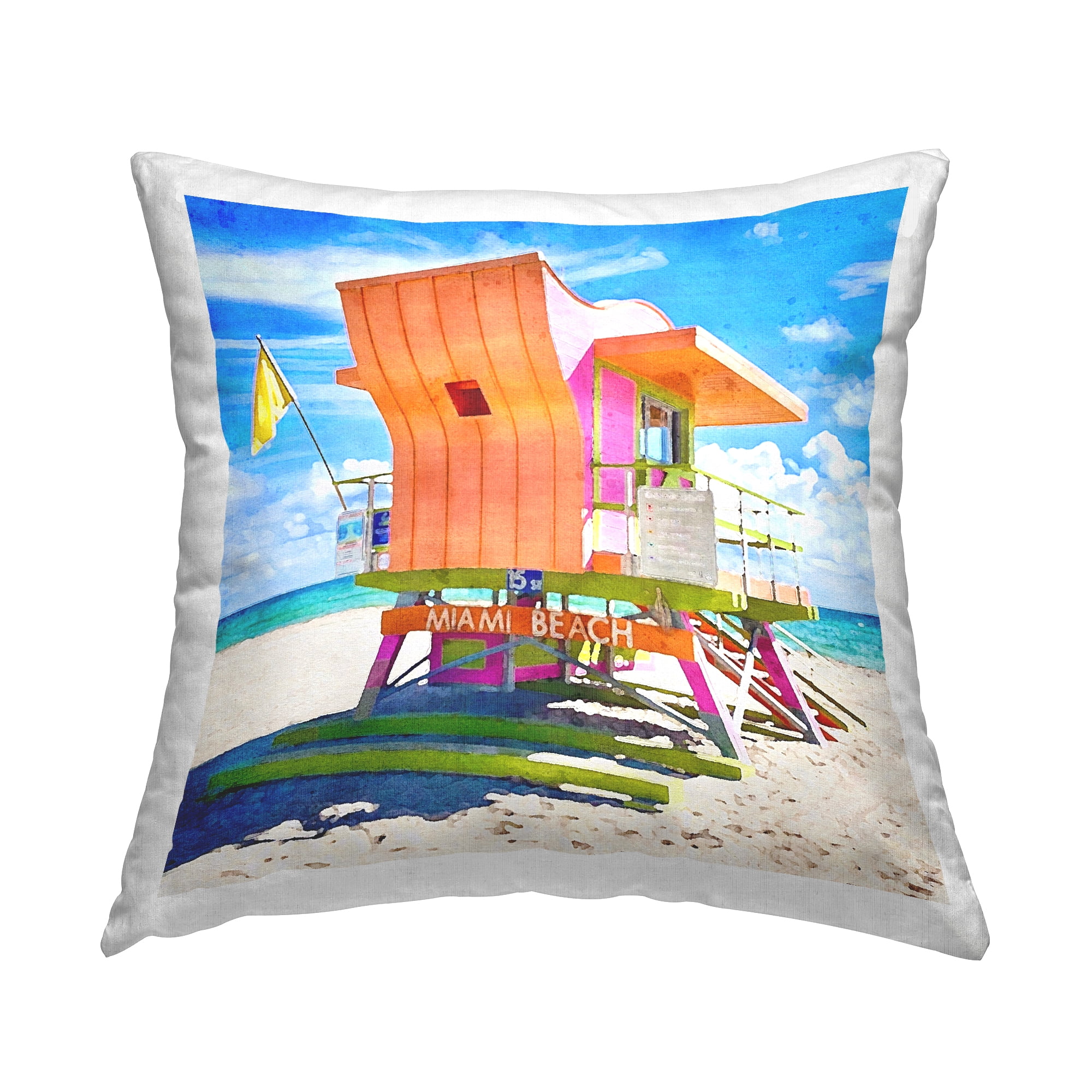 Stupell Industries Miami Beach Shoreline Square Decorative Printed Throw Pillow, 18 x 18