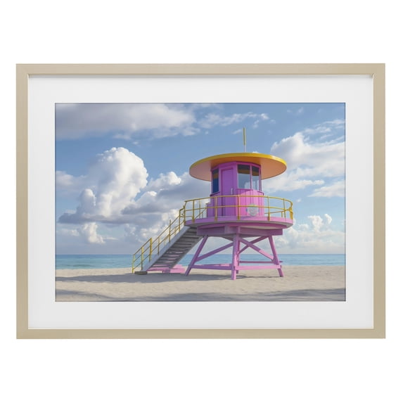 Stupell Industries Coastal Miami Beach Tower in Pink Birch Framed Print Under Glass, 20 x 14, by Creative Studio