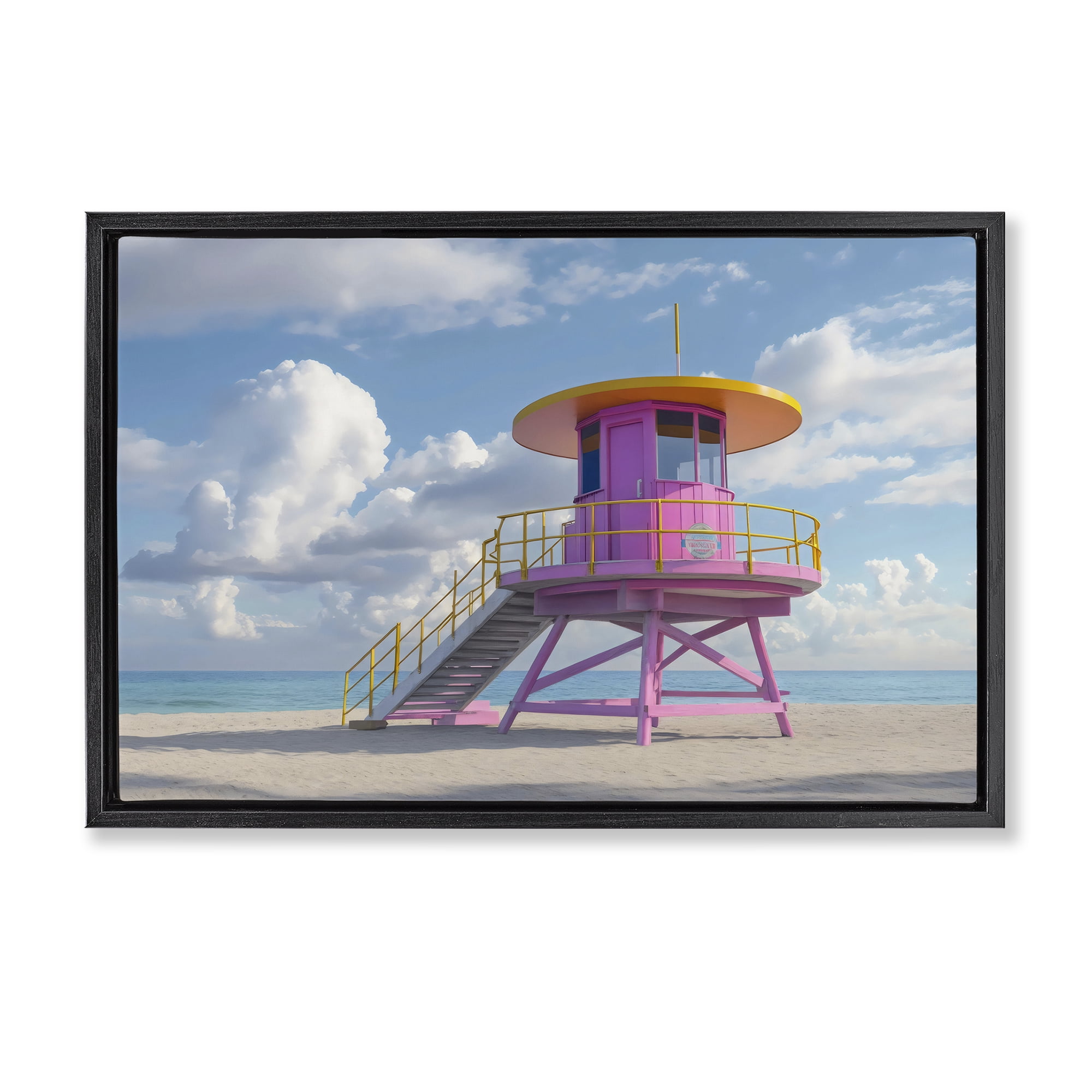 Stupell Industries Miami Beach Tower in Pink Black Framed Floater Canvas Wall Art, design by Creative Studio