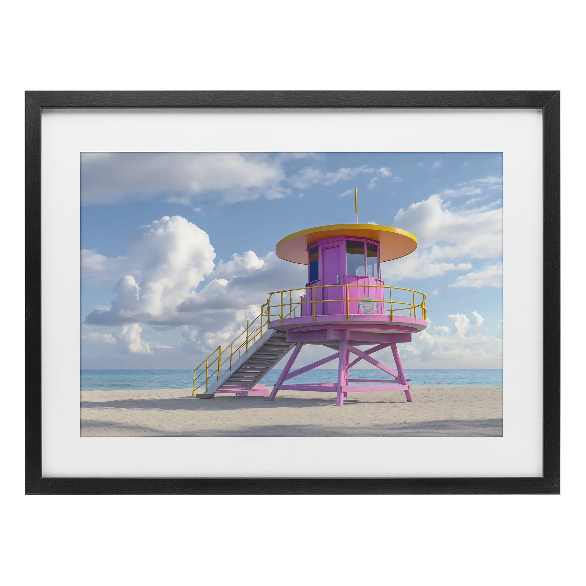 Stupell Industries Miami Beach Tower in Pink Black Framed Print Under Glass, design by Creative Studio
