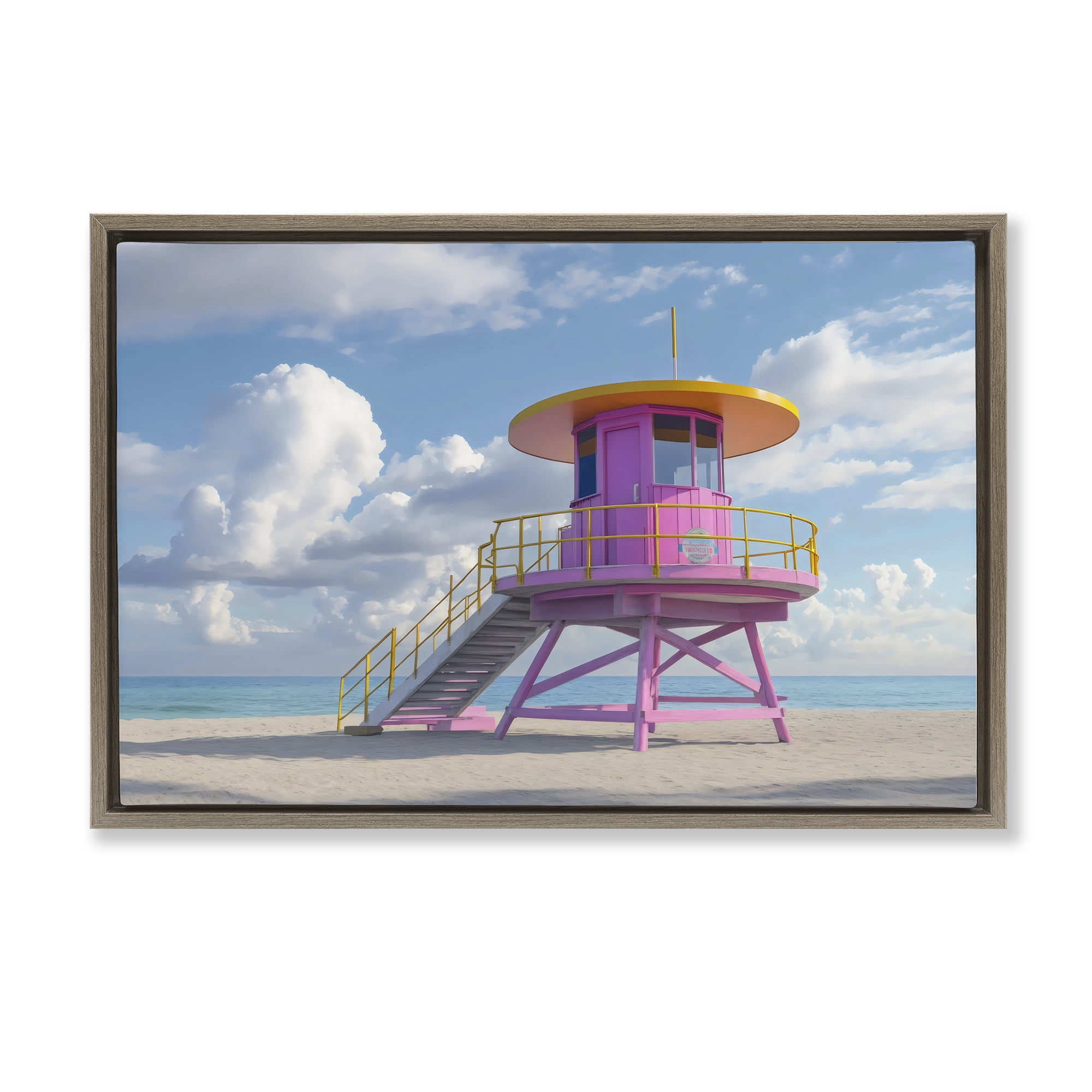 Stupell Industries Miami Beach Tower in Pink Brown Framed Floater Canvas Wall Art, design by Creative Studio