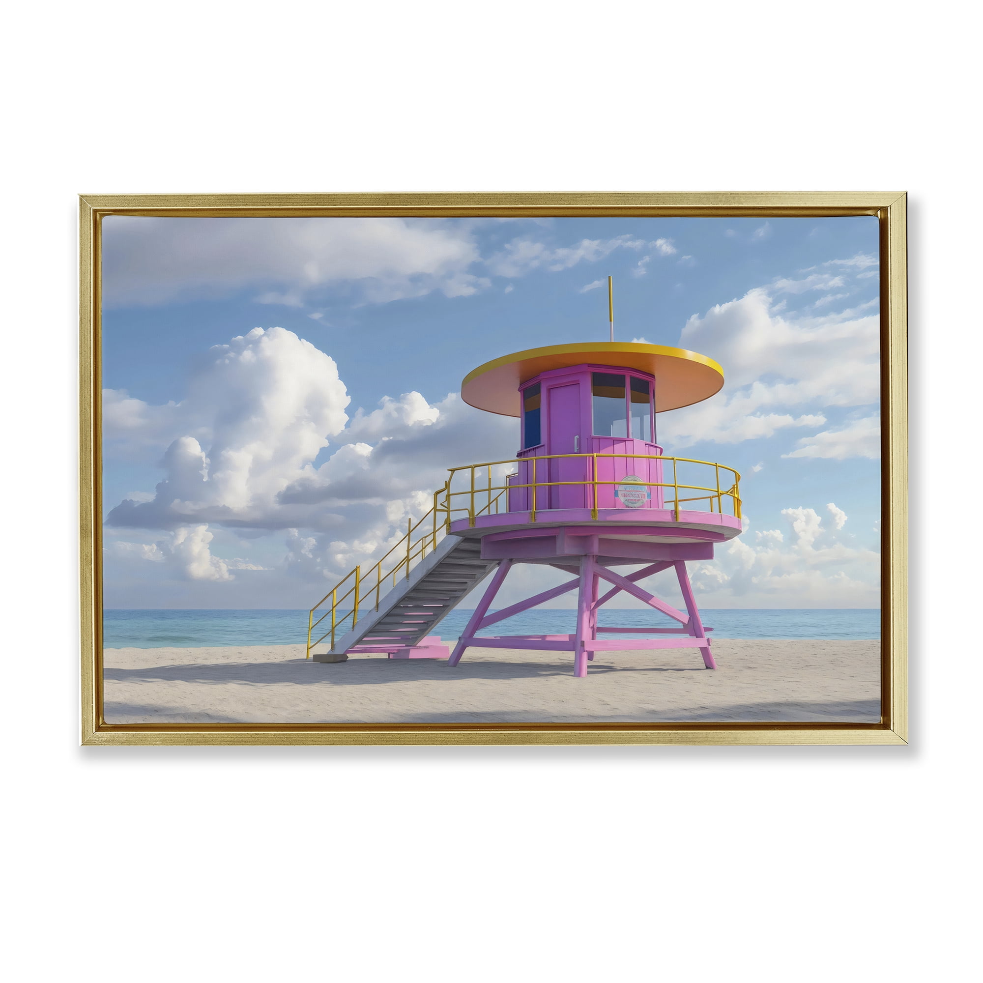 Stupell Industries Miami Beach Tower in Pink Gold Framed Floater Canvas Wall Art, design by Creative Studio