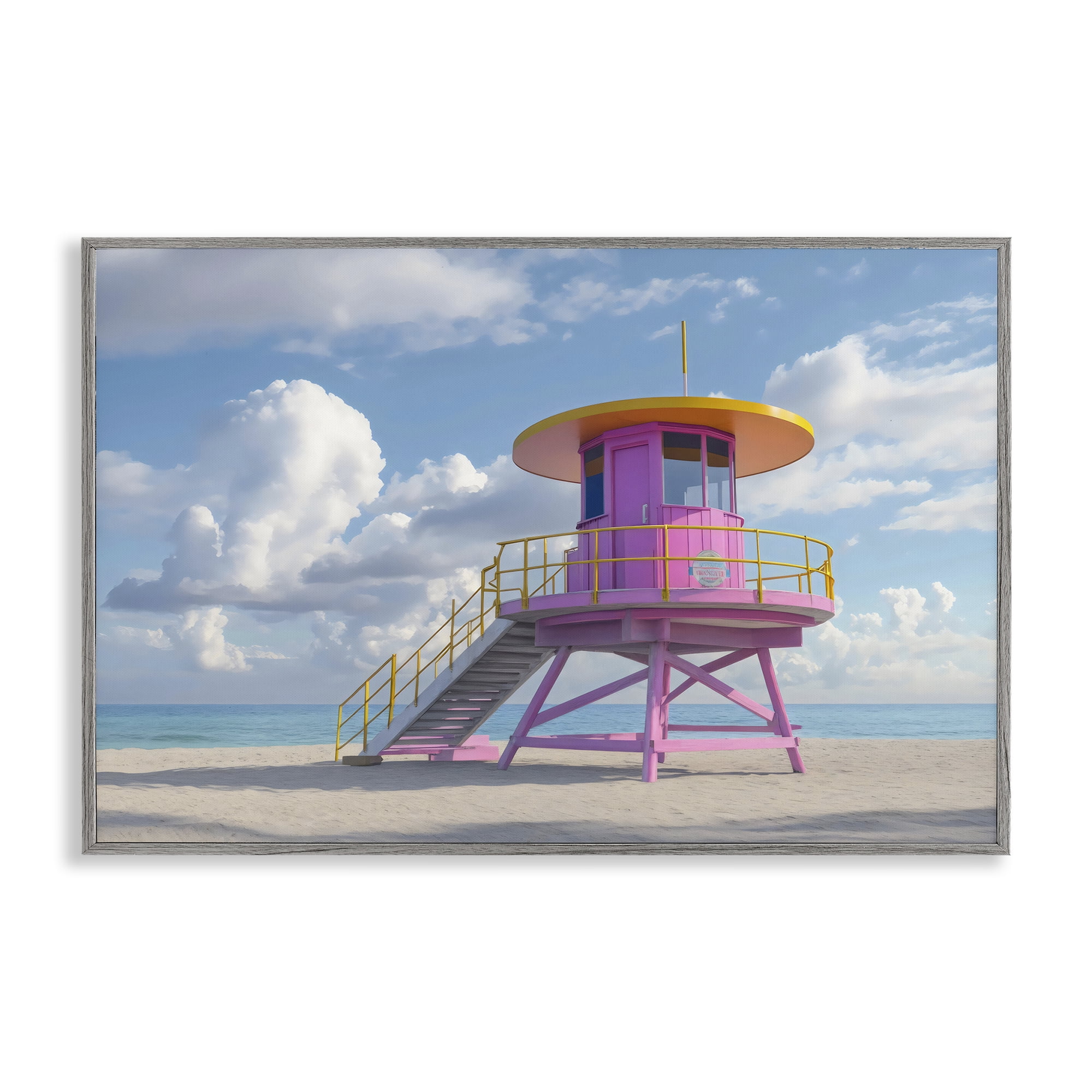 Stupell Industries Miami Beach Tower in Pink Gray Framed Giclee Art, design by Creative Studio