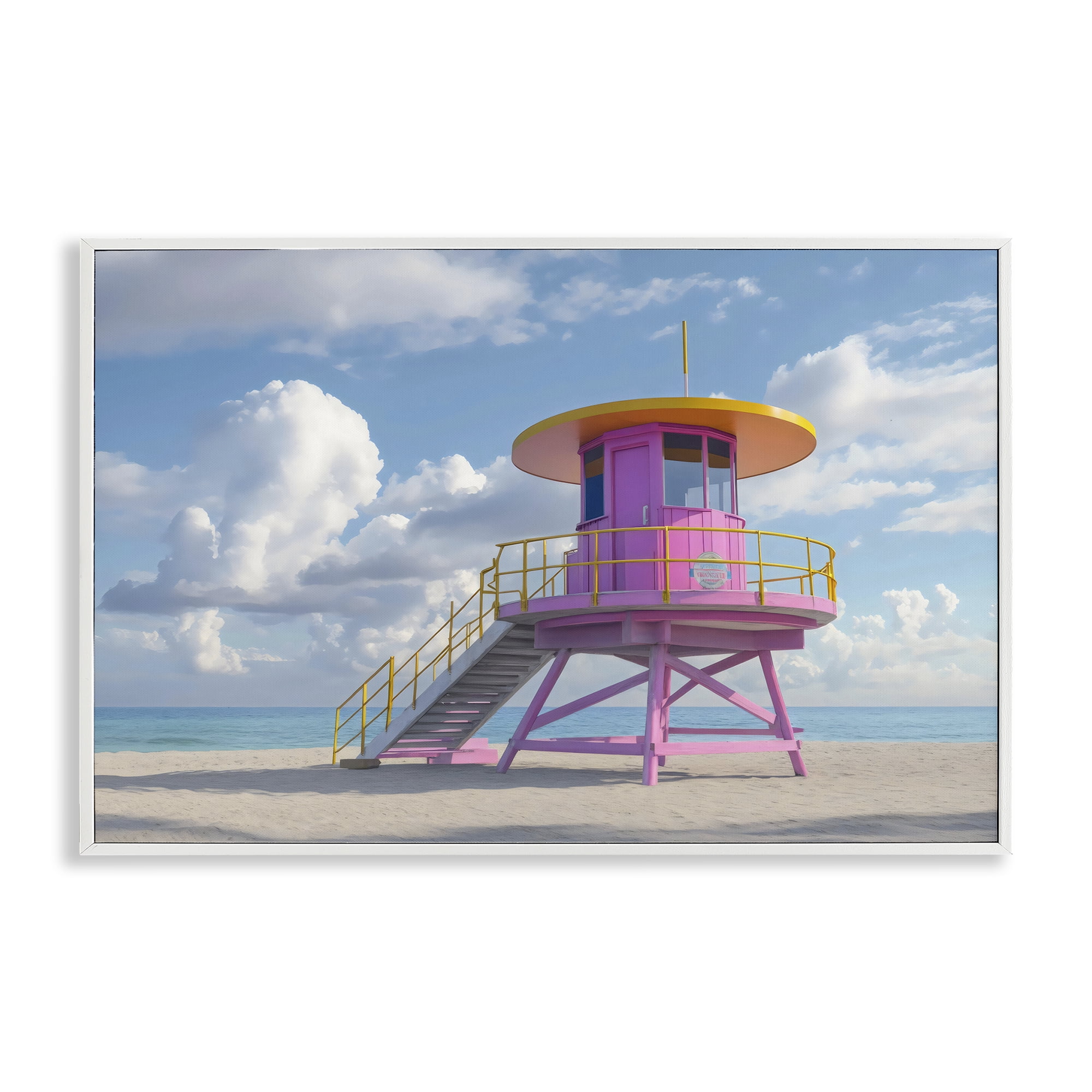 Stupell Industries Miami Beach Tower in Pink White Framed Giclee Art, design by Creative Studio