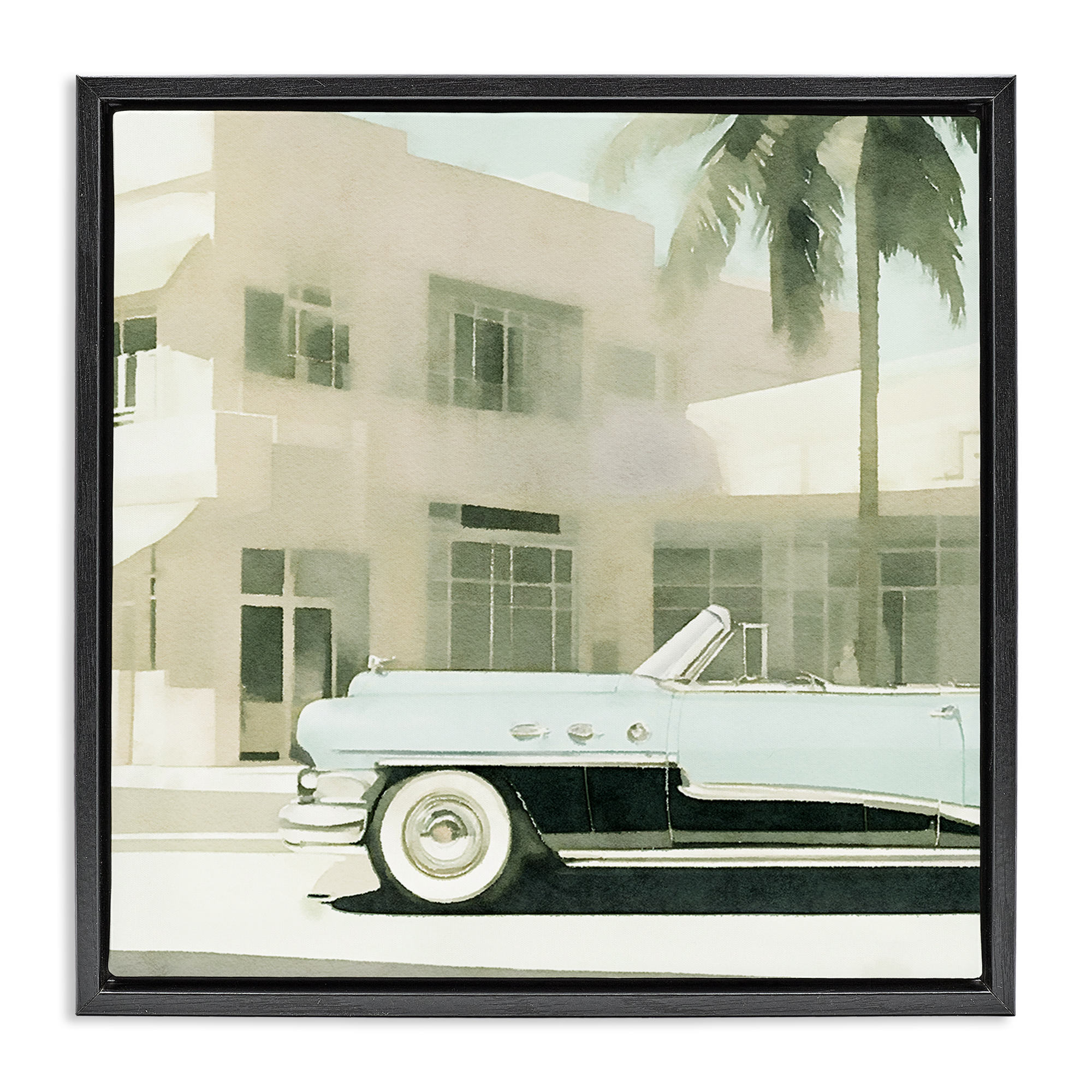 Stupell Industries Miami Car & Palm Tree Transportation Painting Black Floater Framed Canvas Art Print Wall Art, 25 x 25