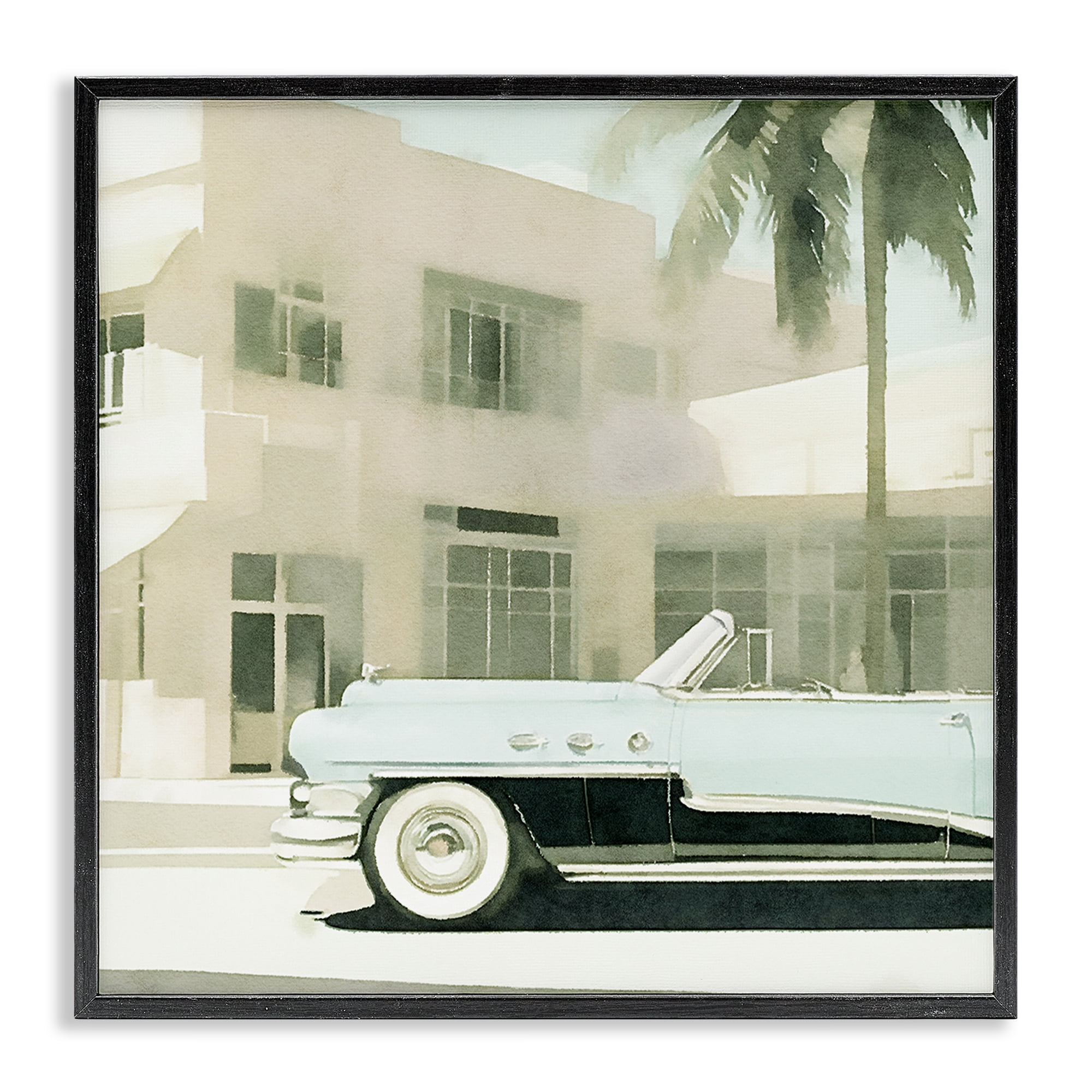 Stupell Industries Miami Car & Palm Tree Transportation Painting Black Framed Art Print Wall Art, 17 x 17