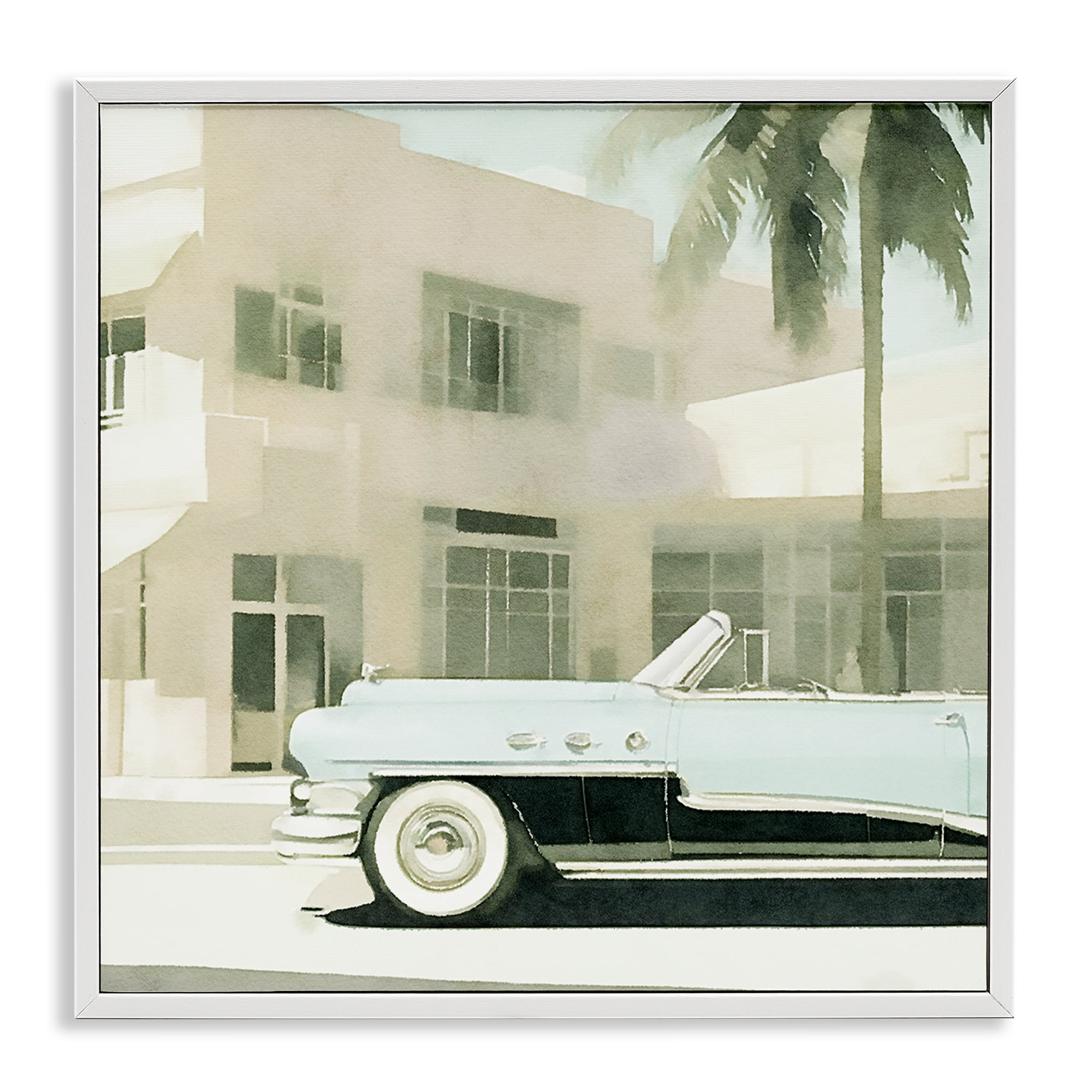 Stupell Industries Miami Car & Palm Tree Transportation Painting White Framed Art Print Wall Art, 24 x 24