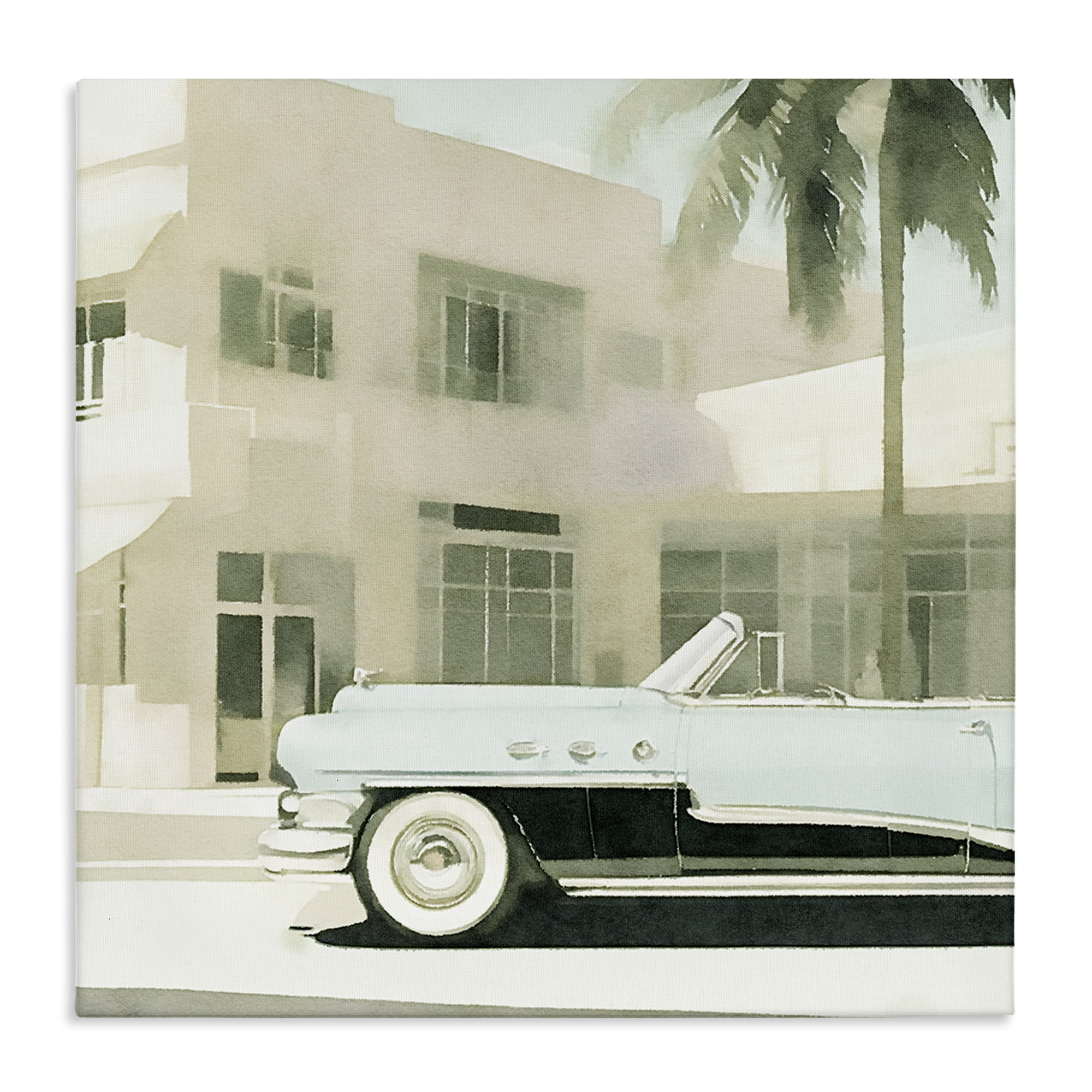Stupell Industries Miami Car & Palm Tree Transportation Painting Wrapped Canvas Art Print Wall Art, 24 x 24