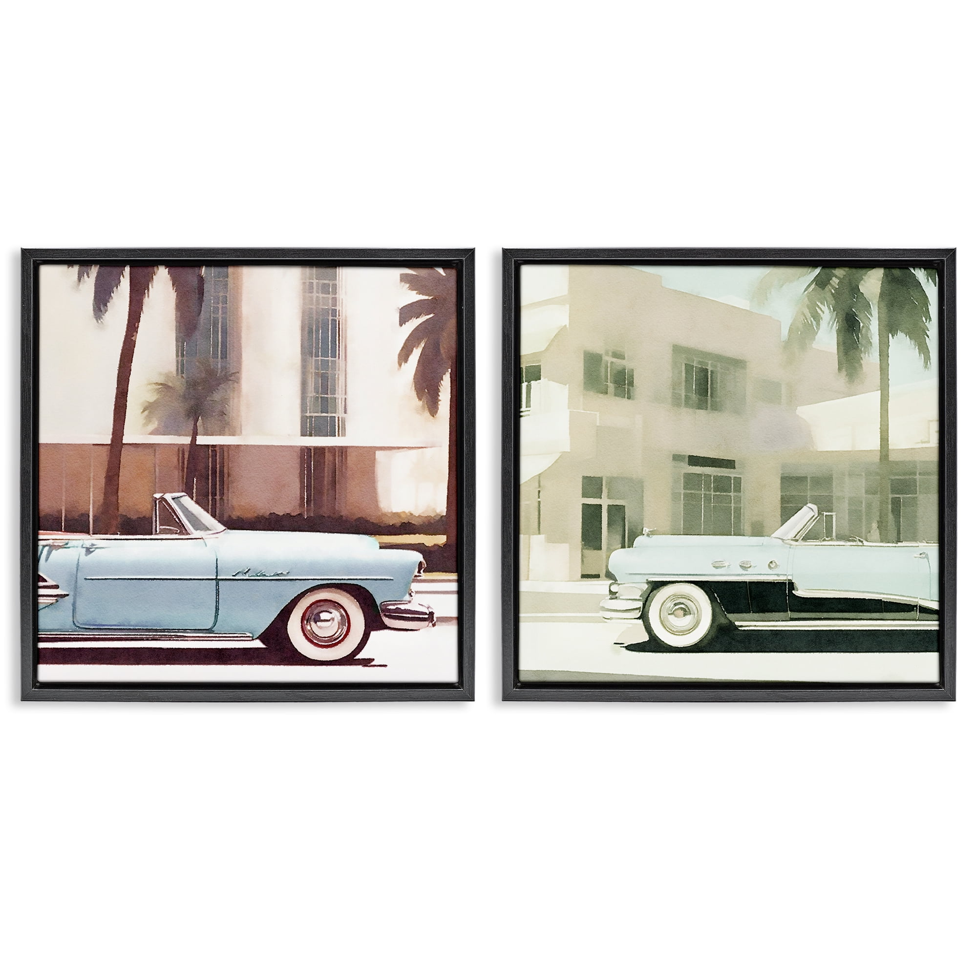 Stupell Industries Miami Cars in Summer Transportation Photography Black Floater Framed Canvas Art Print Wall Art, 25 x 25, Set of 2