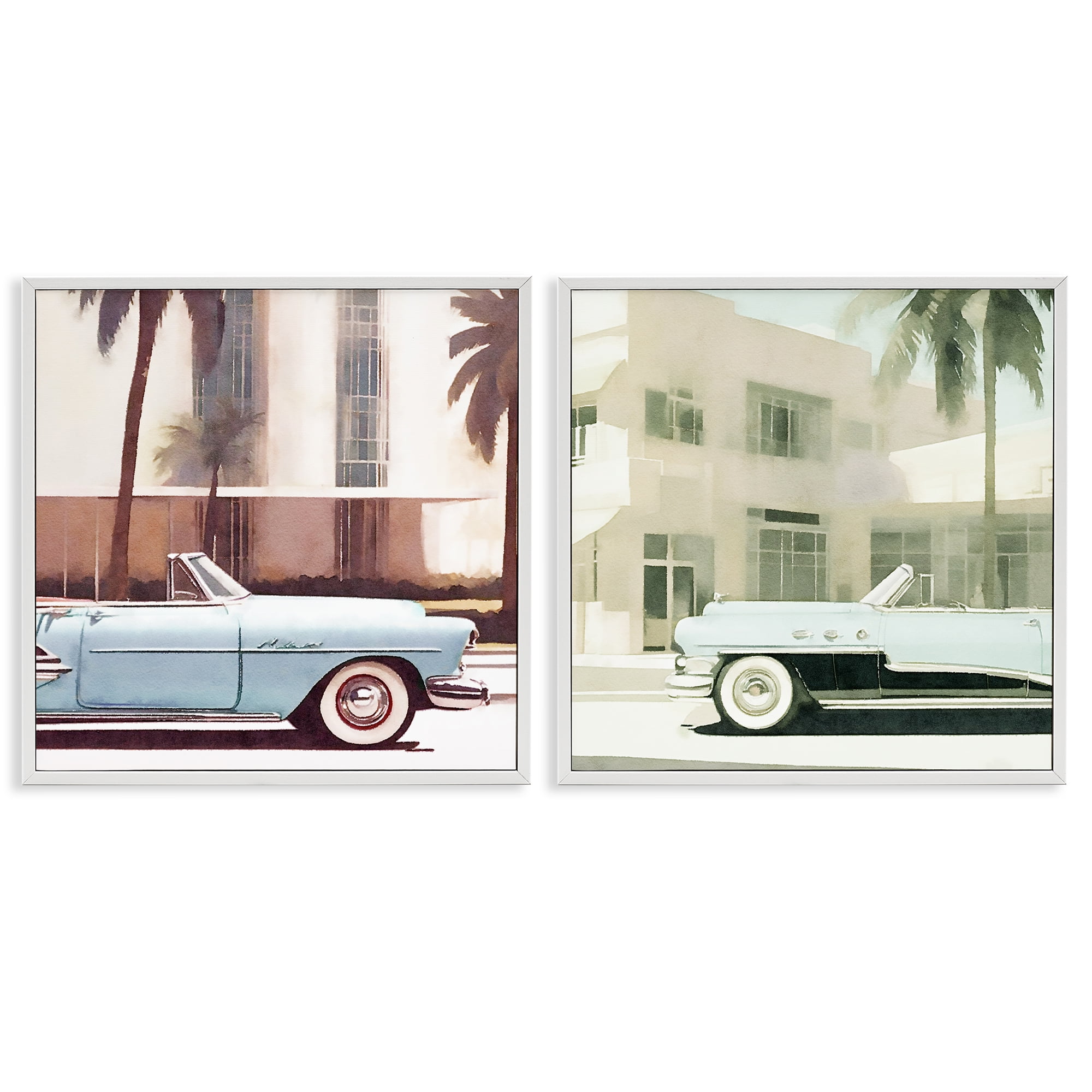 Stupell Industries Miami Cars in Summer Transportation Photography White Framed Art Print Wall Art, 24 x 24, Set of 2