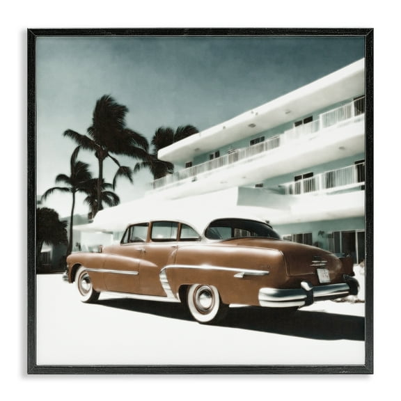 Stupell Industries Miami Classic Automobile Transportation Painting Black Framed Art Print Wall Art, 12 x 12
