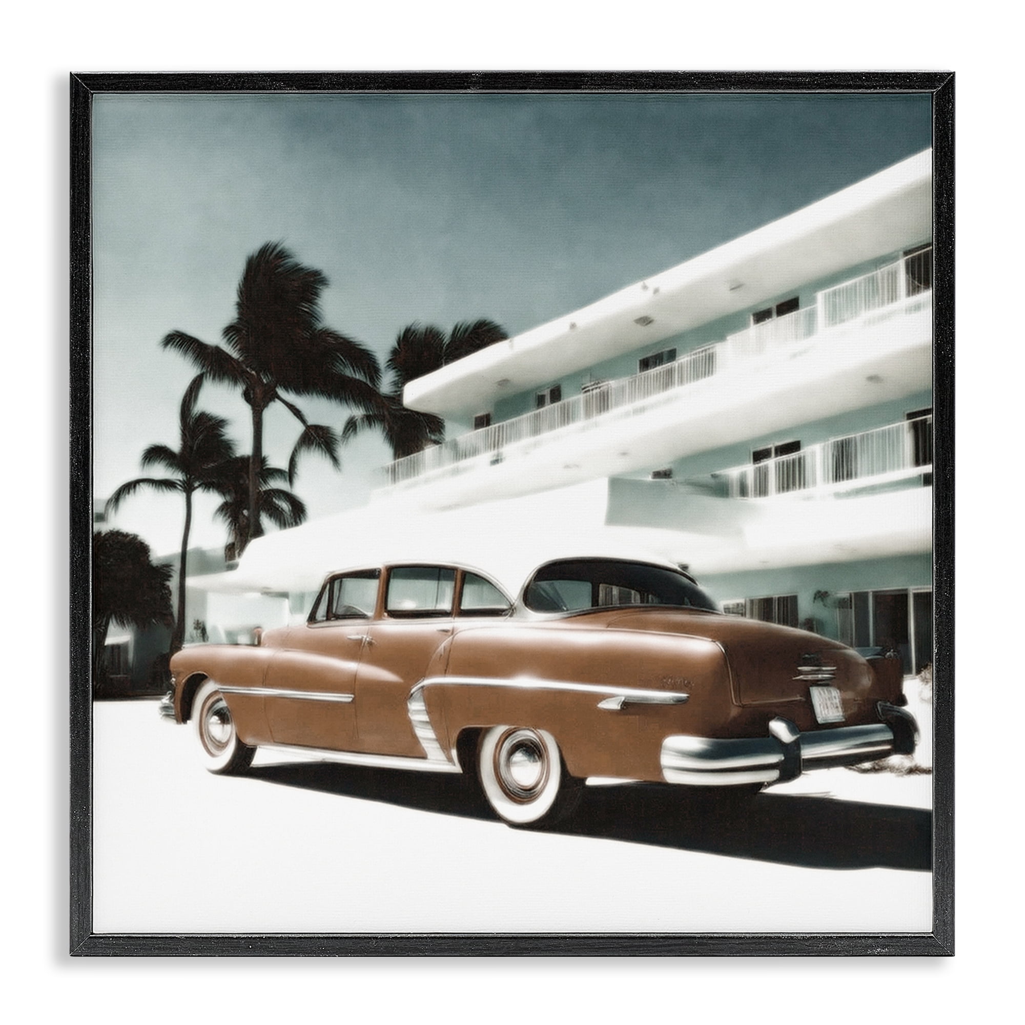 Stupell Industries Miami Classic Automobile Transportation Painting Black Framed Art Print Wall Art, 24 x 24