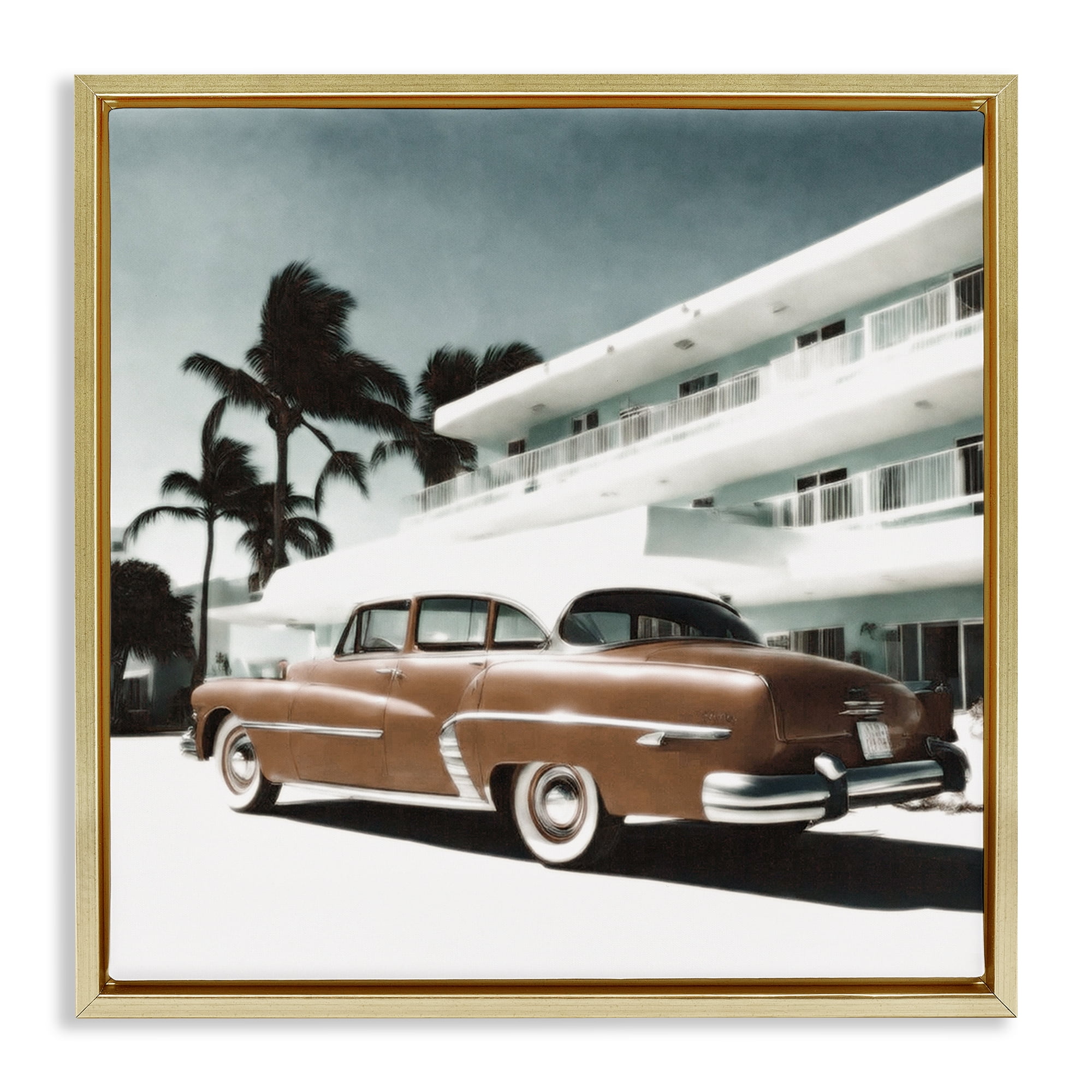 Stupell Industries Miami Classic Automobile Transportation Painting Gold Floater Framed Canvas Art Print Wall Art, 25 x 25