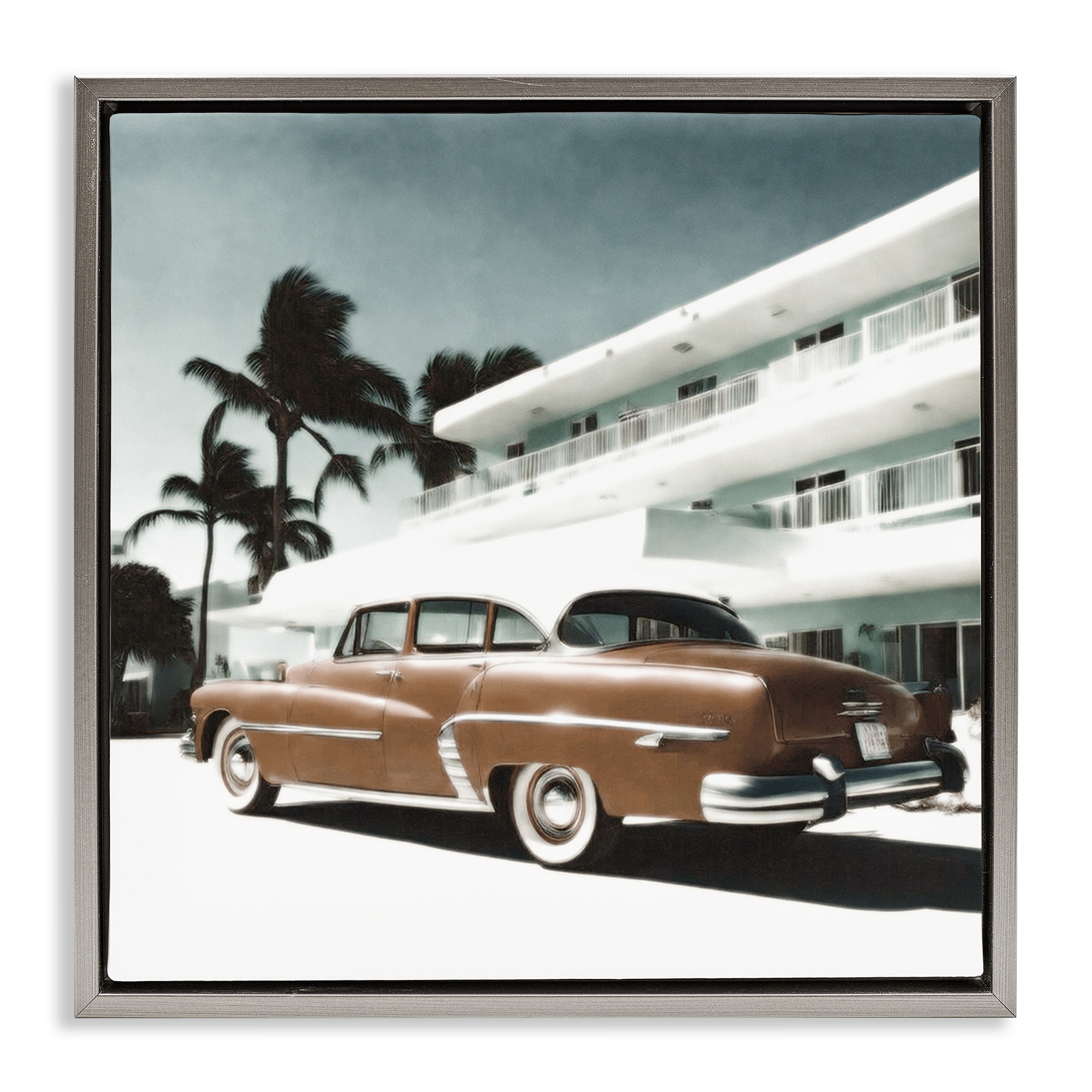 Stupell Industries Miami Classic Automobile Transportation Painting Gray Floater Framed Canvas Art Print Wall Art, 18 x 18