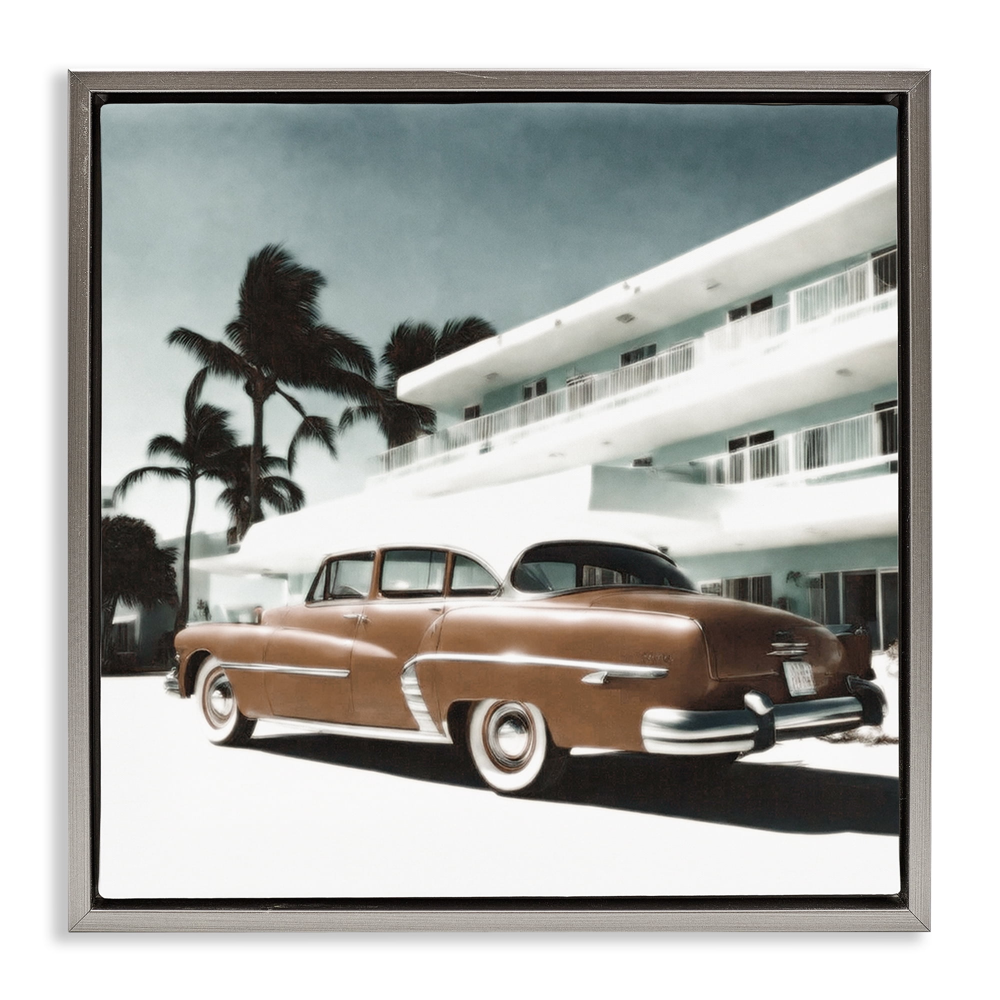 Stupell Industries Miami Classic Automobile Transportation Painting Gray Floater Framed Canvas Art Print Wall Art, 25 x 25