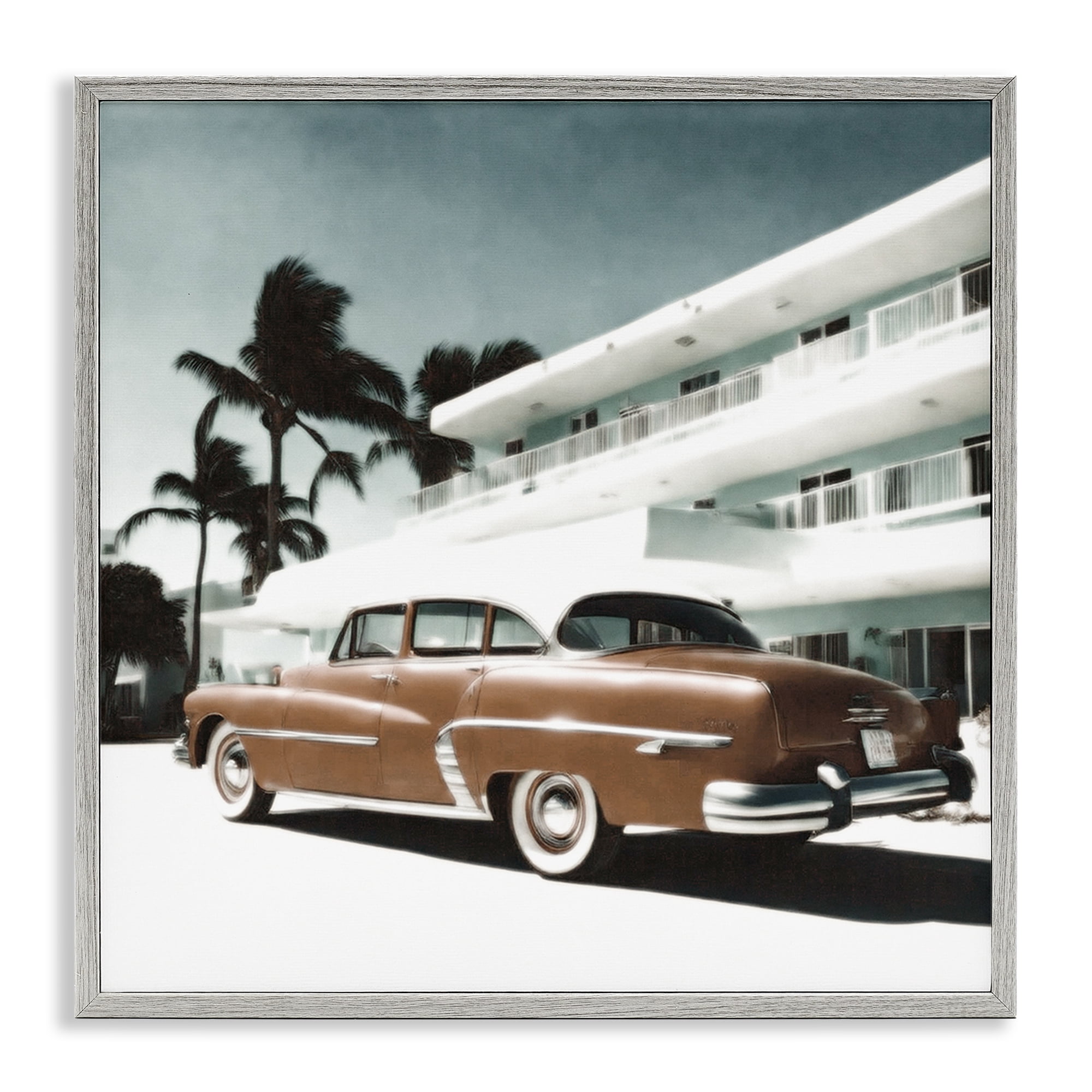Stupell Industries Miami Classic Automobile Transportation Painting Gray Framed Art Print Wall Art, 24 x 24