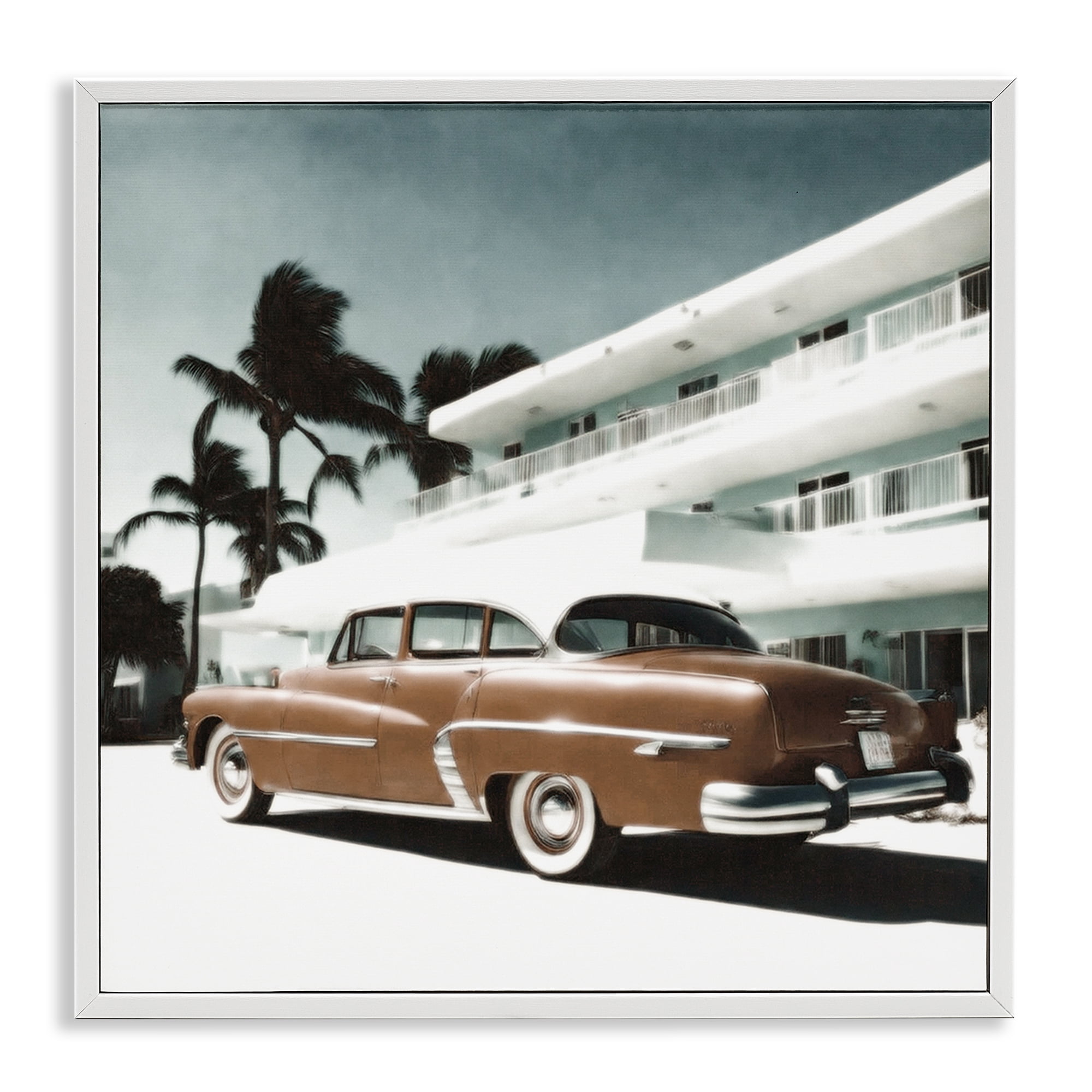 Stupell Industries Miami Classic Automobile Transportation Painting White Framed Art Print Wall Art, 12 x 12