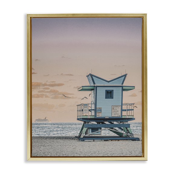 Stupell Industries Miami Lifeguard Stand Nautical & Beach Photography Gold Floater Framed Canvas Art Print Wall Art, 25 x 31