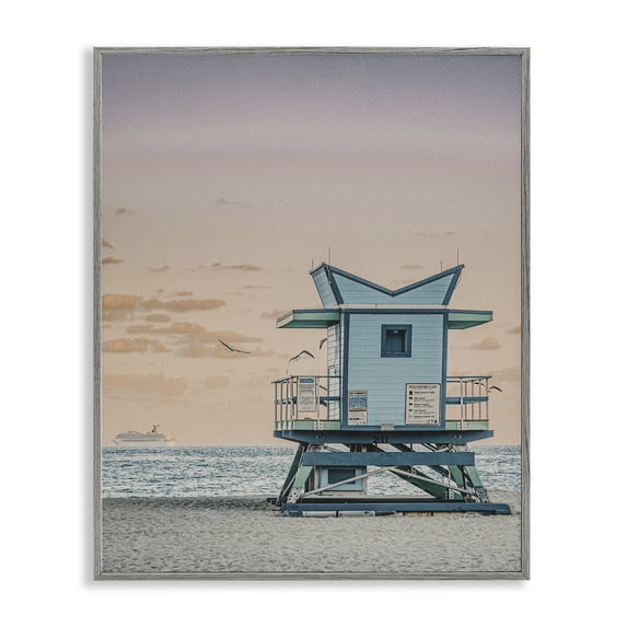 Stupell Industries Miami Lifeguard Stand Nautical & Beach Photography Gray Framed Art Print Wall Art, 11 x 14