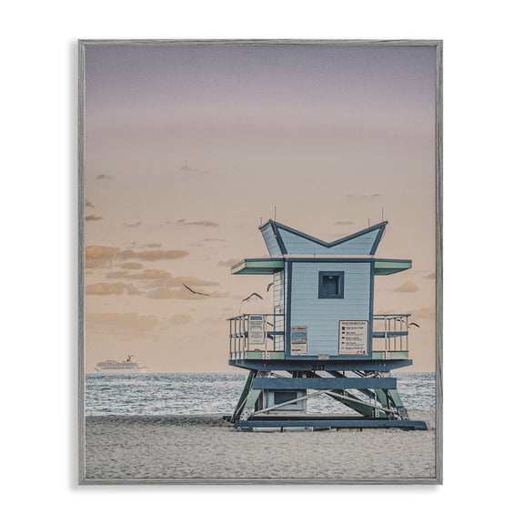 Stupell Industries Miami Lifeguard Stand Nautical & Beach Photography Gray Framed Art Print Wall Art, 16 x 20