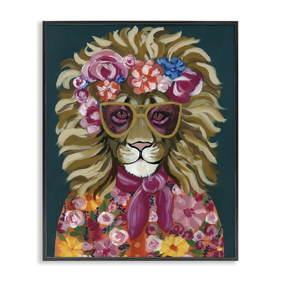 Stupell Industries Miami Living Lion Animals Painting Black Framed Art Print Wall Art, 24 x 30