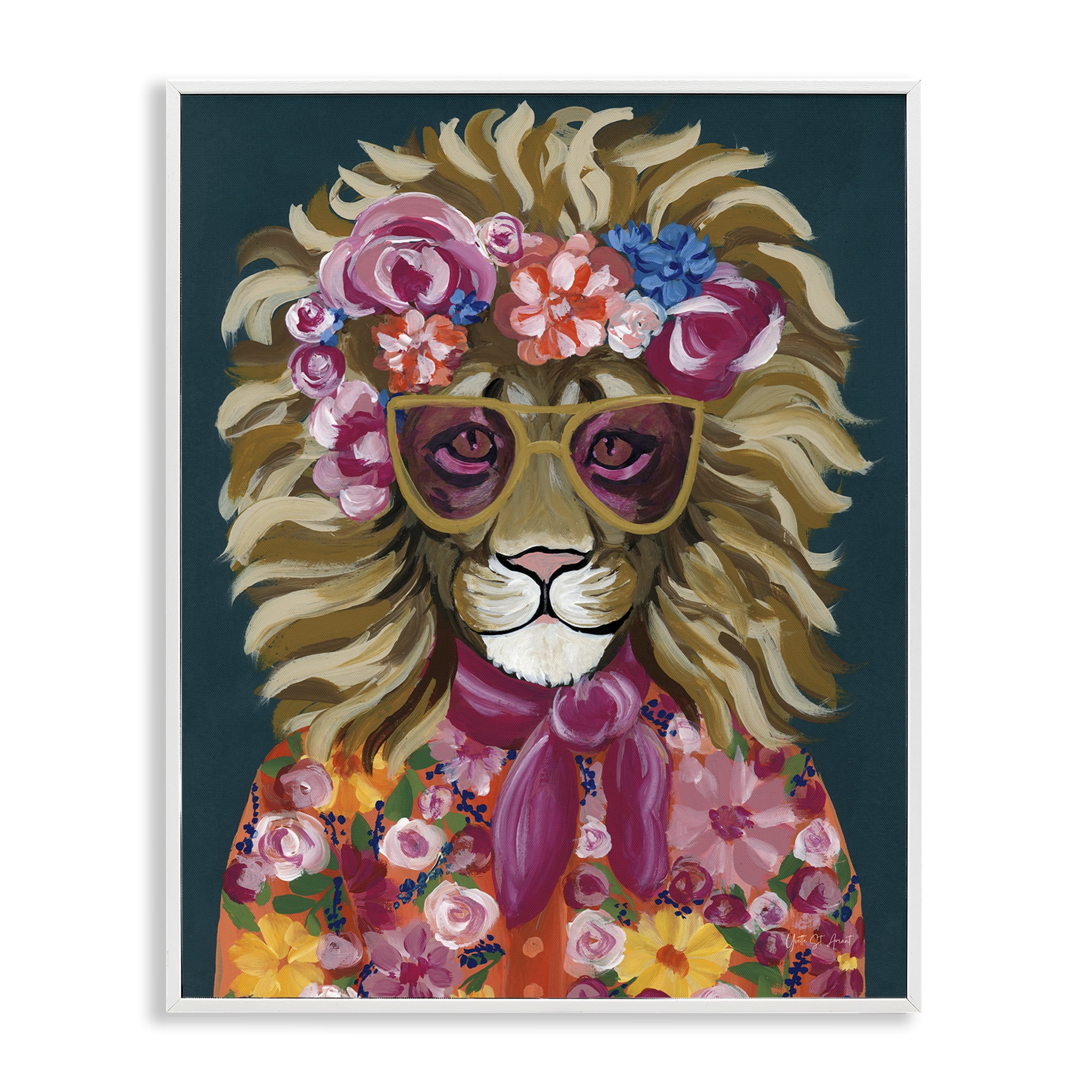 Stupell Industries Miami Living Lion Animals Painting White Framed Art Print Wall Art, 16 x 20
