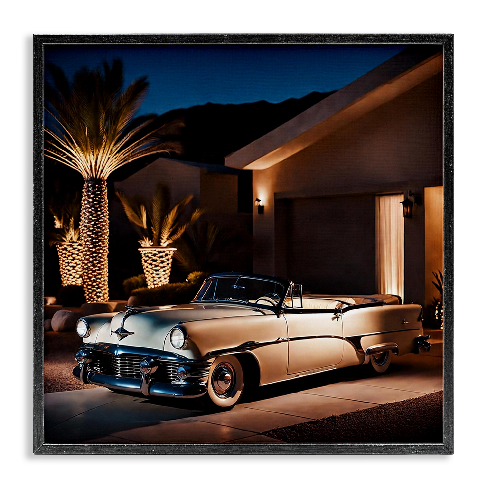 Stupell Industries Miami Wheels Classic Car Transportation Painting Black Framed Art Print Wall Art, 17 x 17