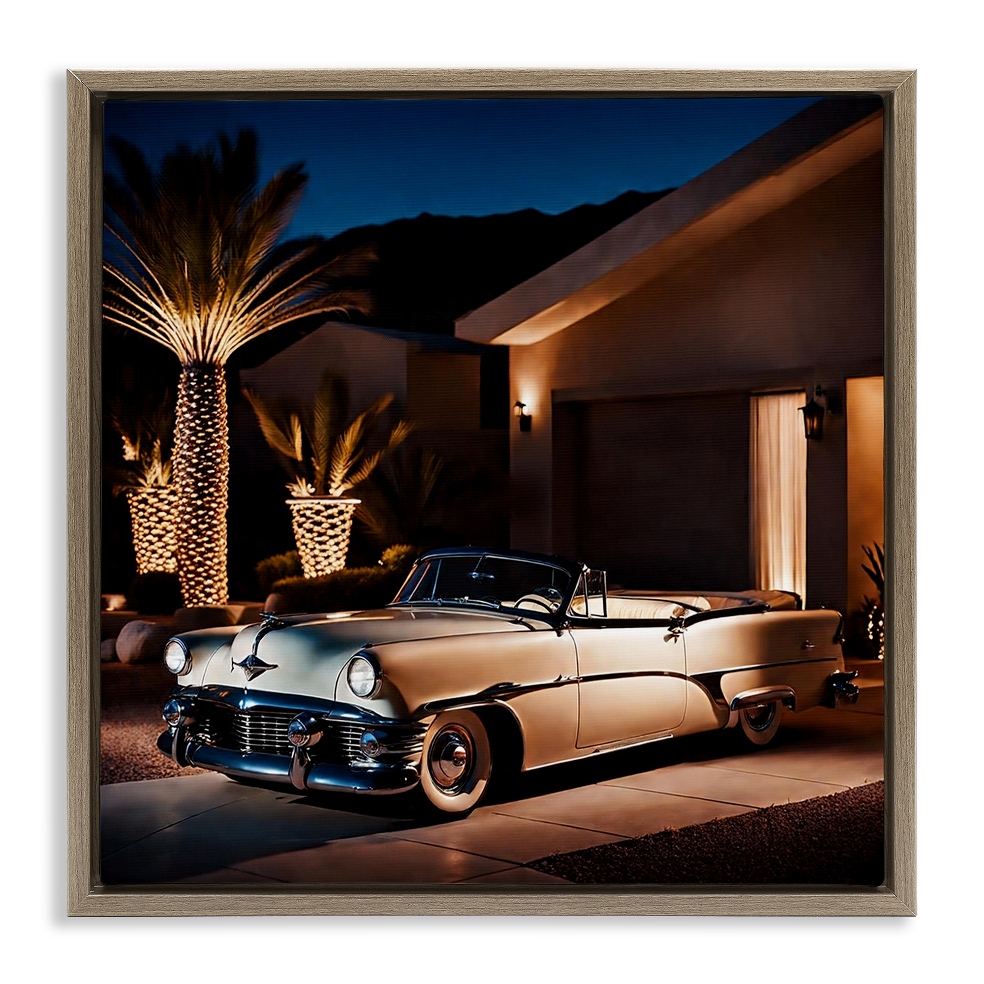 Stupell Industries Miami Wheels Classic Car Transportation Painting Brown Floater Framed Canvas Art Print Wall Art, 18 x 18