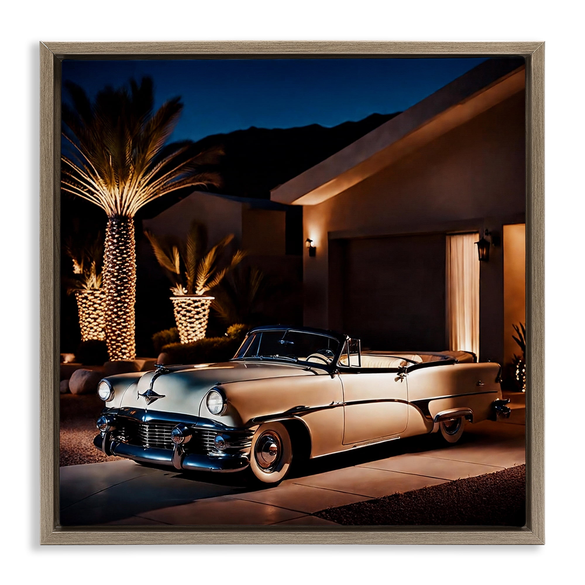 Stupell Industries Miami Wheels Classic Car Transportation Painting Brown Floater Framed Canvas Art Print Wall Art, 25 x 25