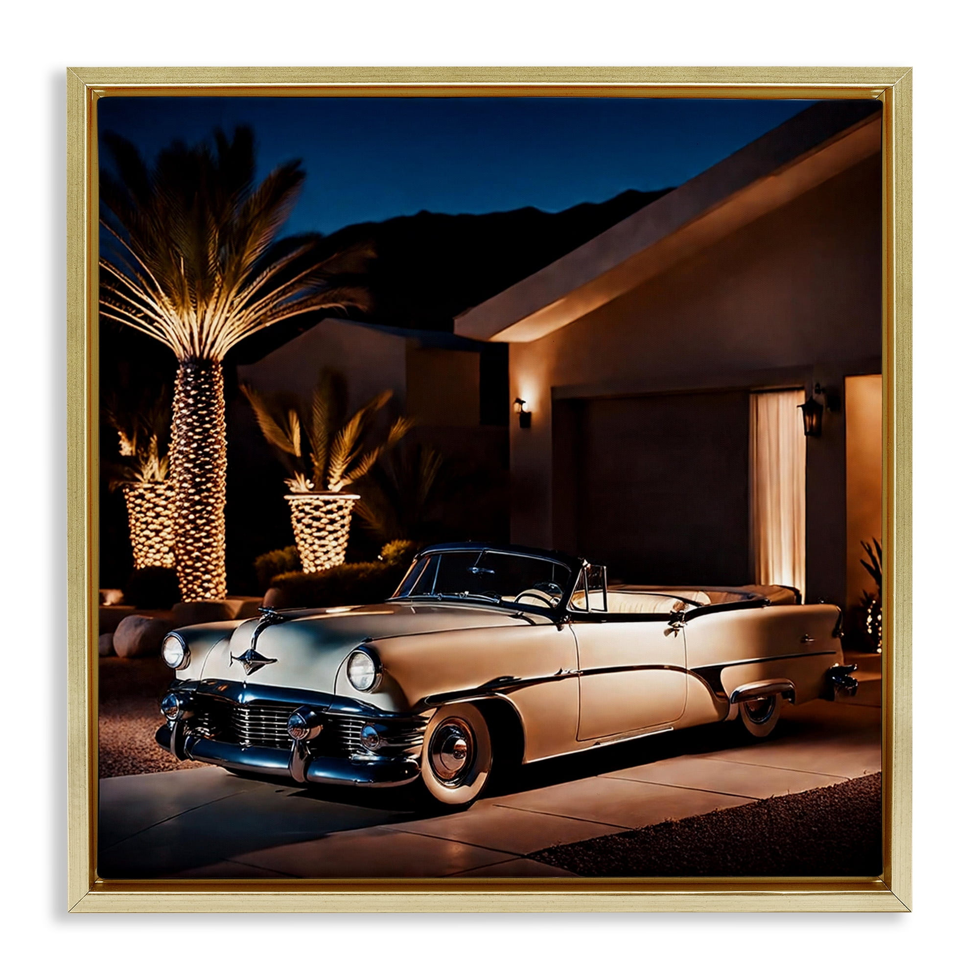 Stupell Industries Miami Wheels Classic Car Transportation Painting Gold Floater Framed Canvas Art Print Wall Art, 18 x 18