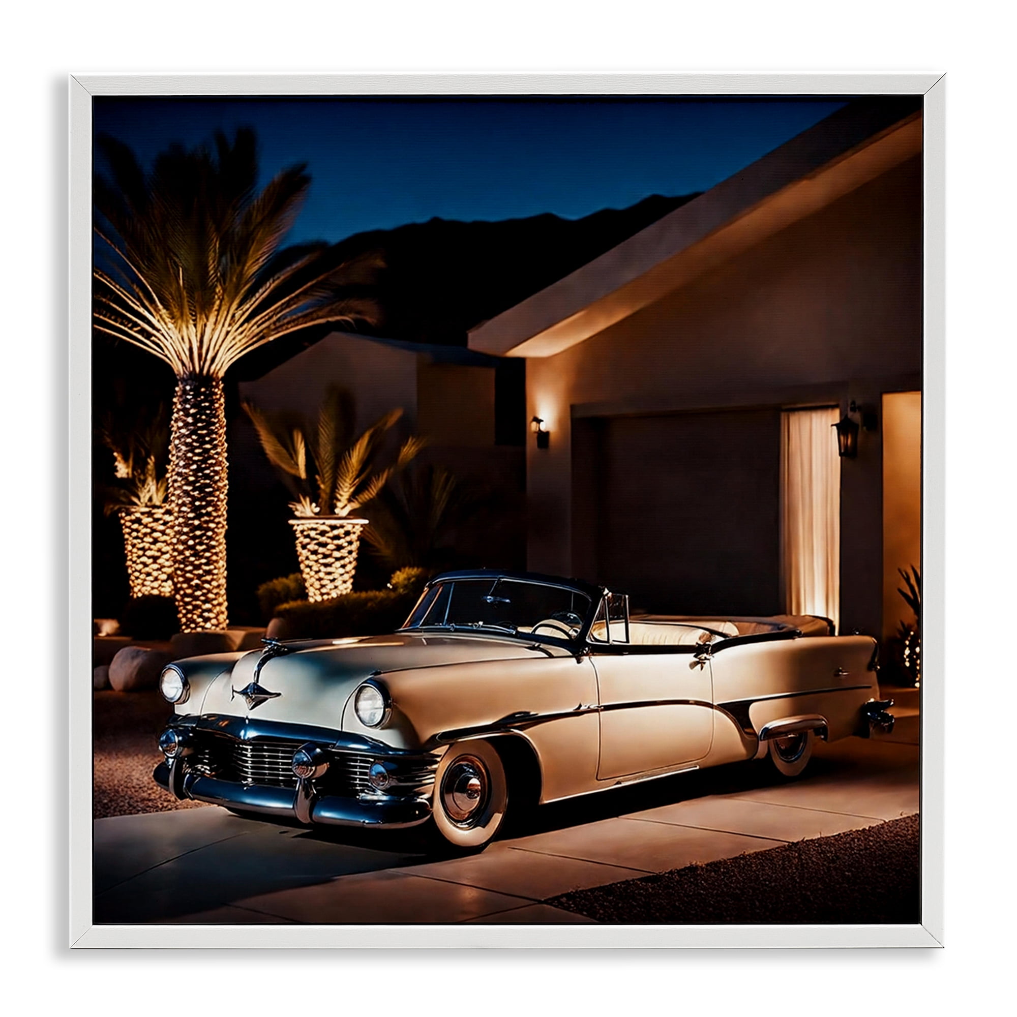 Stupell Industries Miami Wheels Classic Car Transportation Painting White Framed Art Print Wall Art, 17 x 17