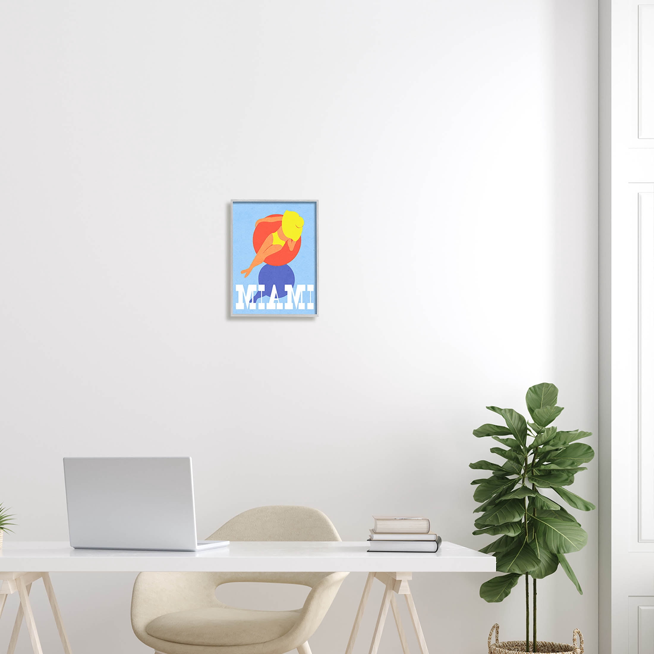 Stupell Industries Miami Woman in Pool Float Graphic Art Gray Framed Art Print Wall Art, Design by Daphne Polselli