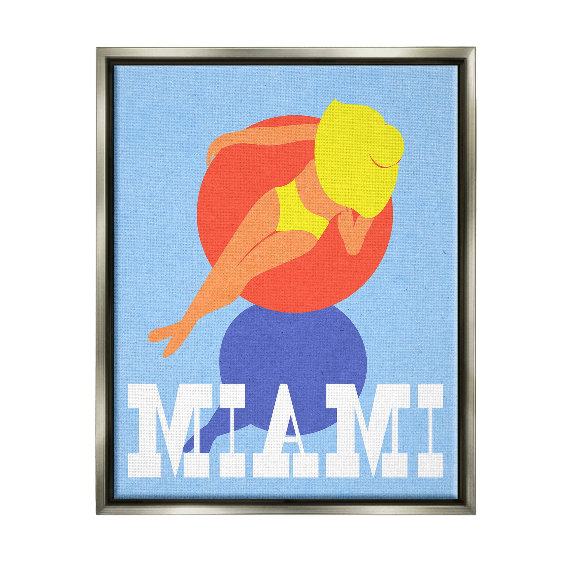 Stupell Industries Miami Woman in Pool Float Graphic Art Luster Gray Floating Framed Canvas Print Wall Art, Design by Daphne Polselli