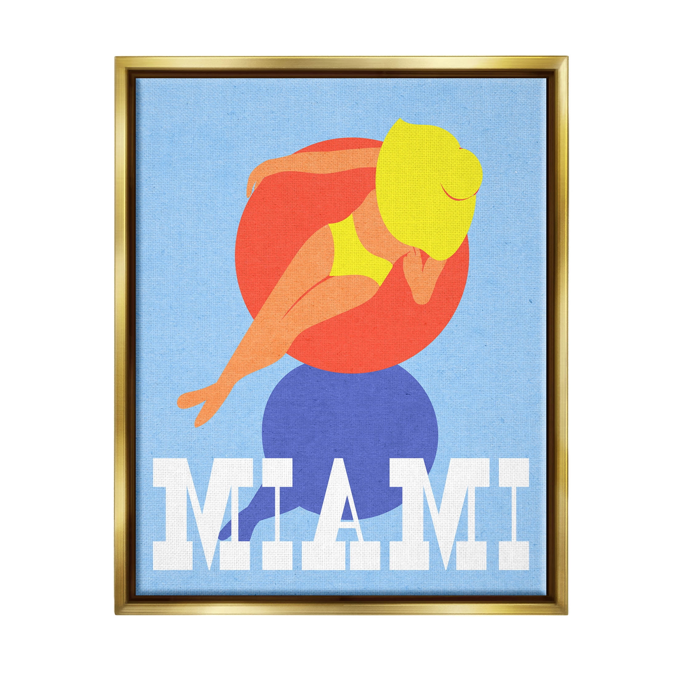 Stupell Industries Miami Woman in Pool Float Graphic Art Metallic Gold Floating Framed Canvas Print Wall Art, Design by Daphne Polselli