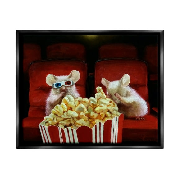 Stupell Industries Mice Movie Theater Popcorn Animals & Insects Painting Black Floater Framed Art Print Wall Art