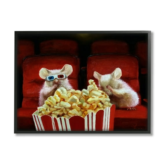 Stupell Industries Mice Movie Theater Popcorn Animals & Insects Painting Black Framed Art Print Wall Art