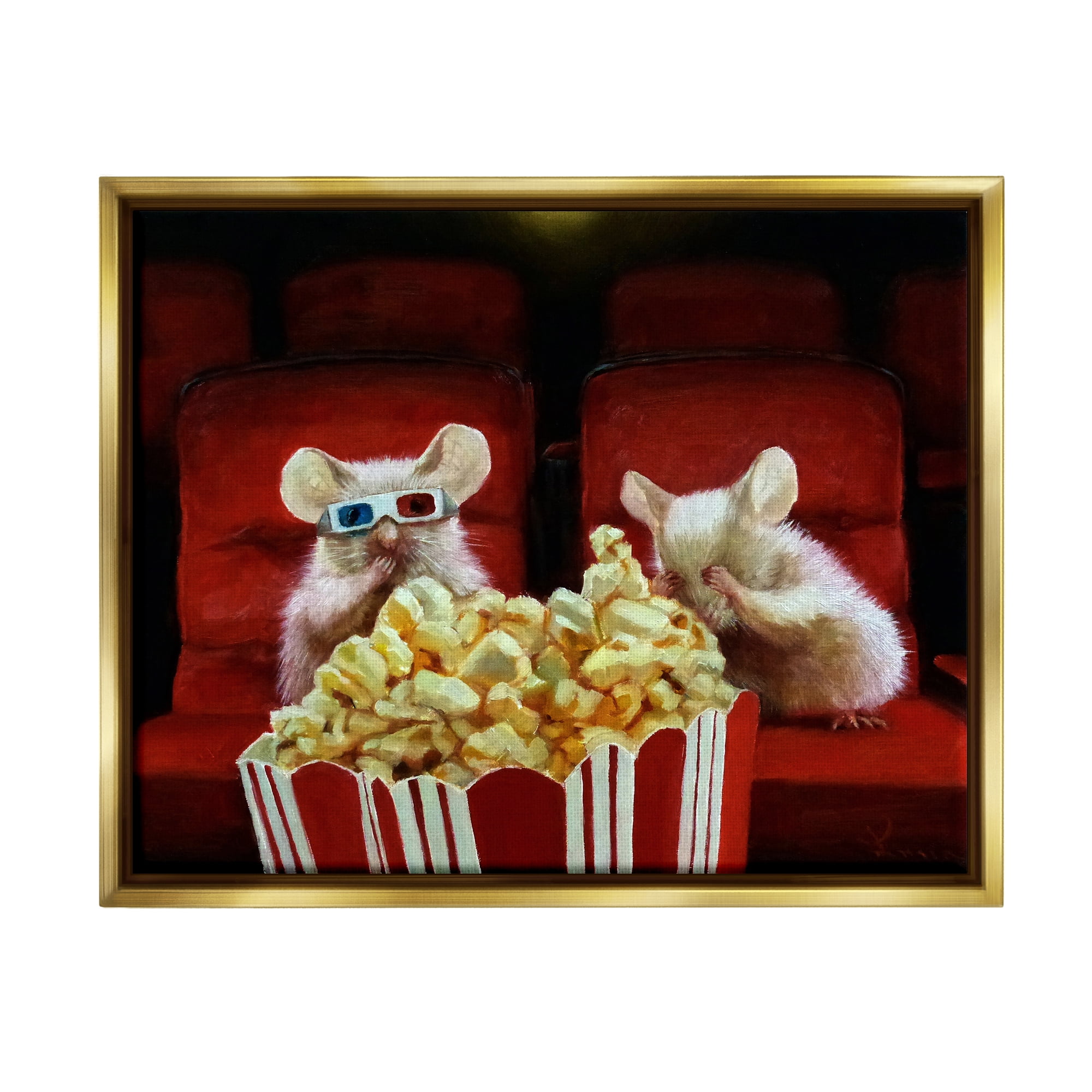 Stupell Industries Mice Movie Theater Popcorn Animals & Insects Painting Gold Floater Framed Art Print Wall Art