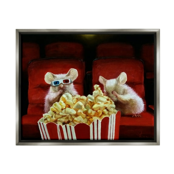 Stupell Industries Mice Movie Theater Popcorn Animals & Insects Painting Gray Floater Framed Art Print Wall Art
