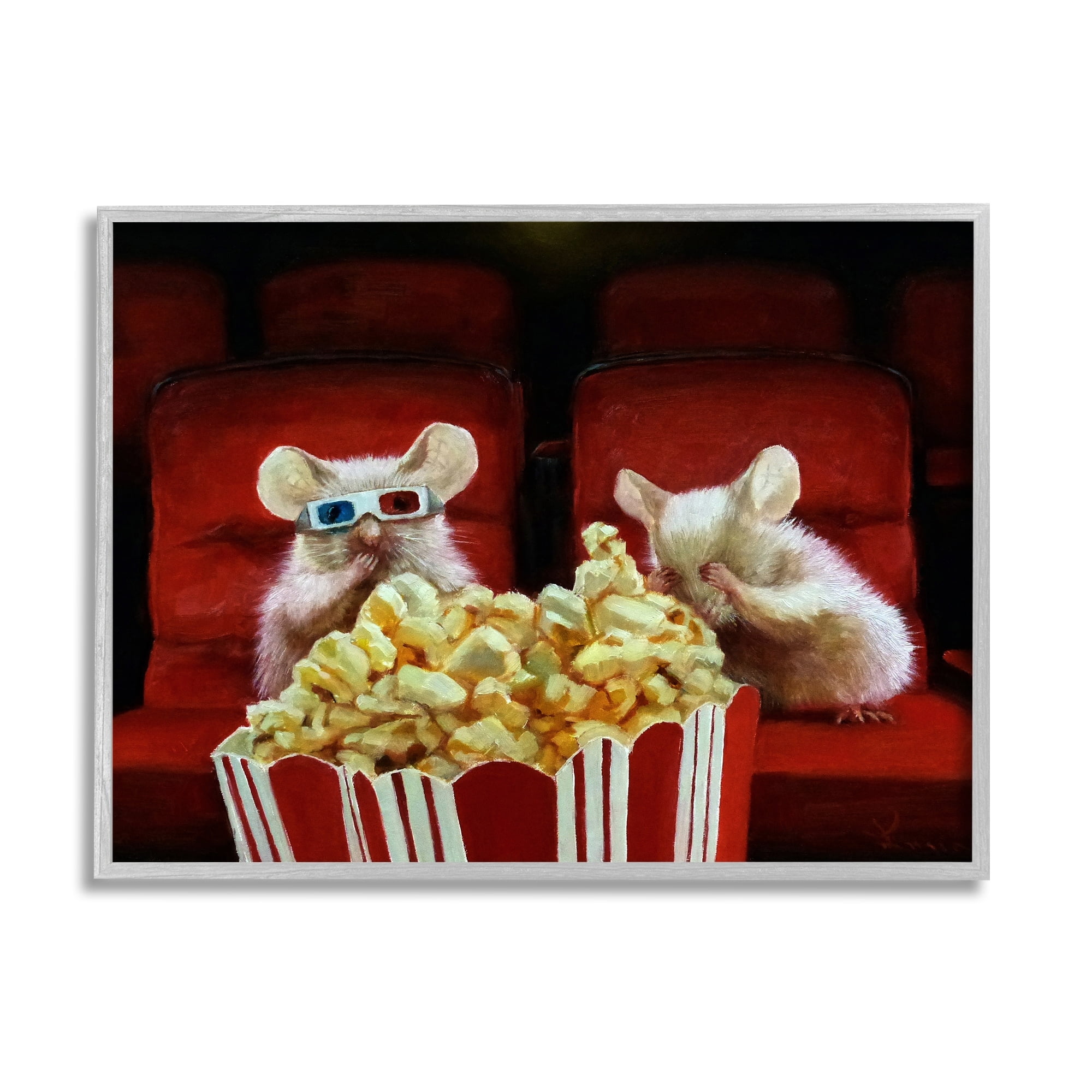 Stupell Industries Mice Movie Theater Popcorn Animals & Insects Painting Gray Framed Art Print Wall Art