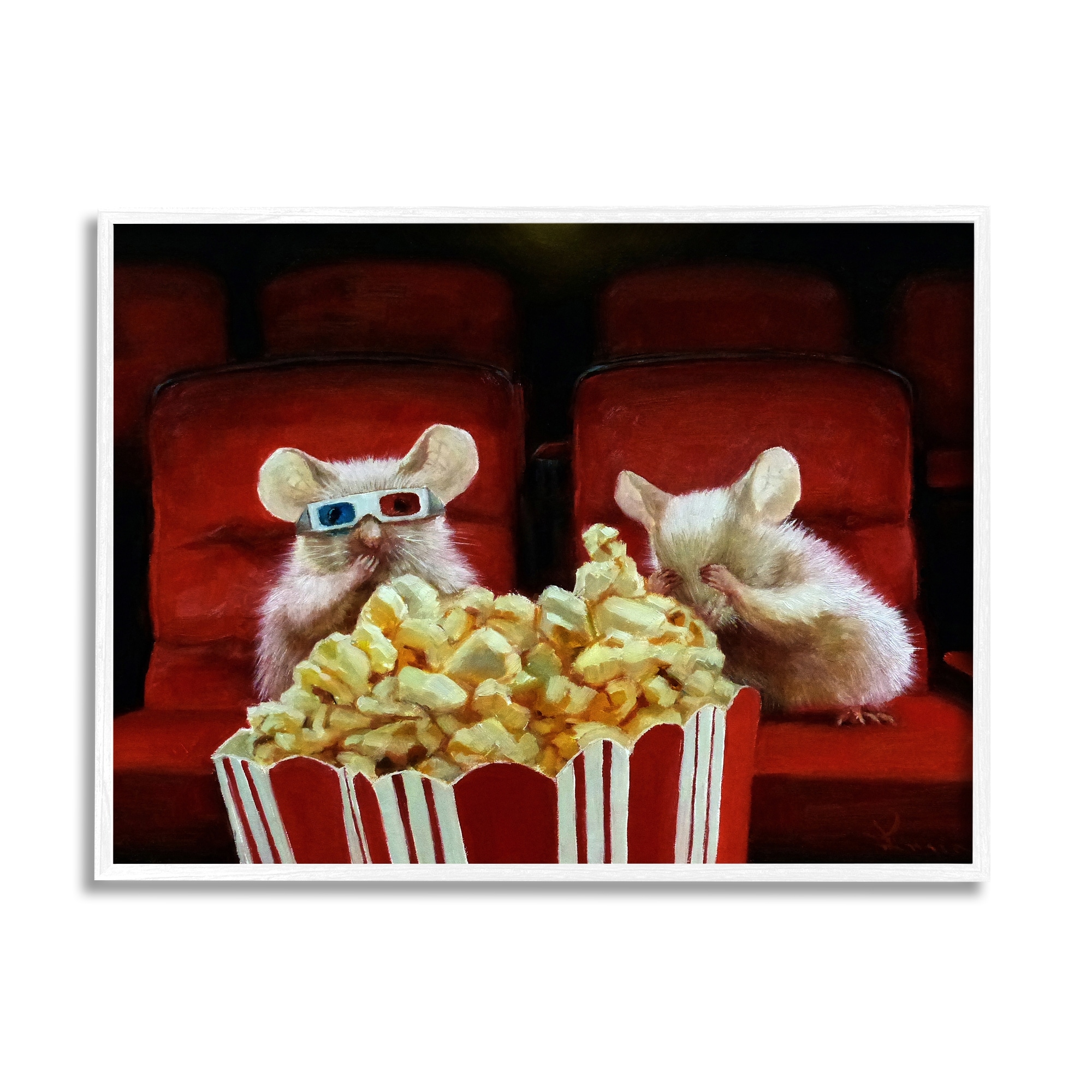 Stupell Industries Mice Movie Theater Popcorn Animals & Insects Painting White Framed Art Print Wall Art